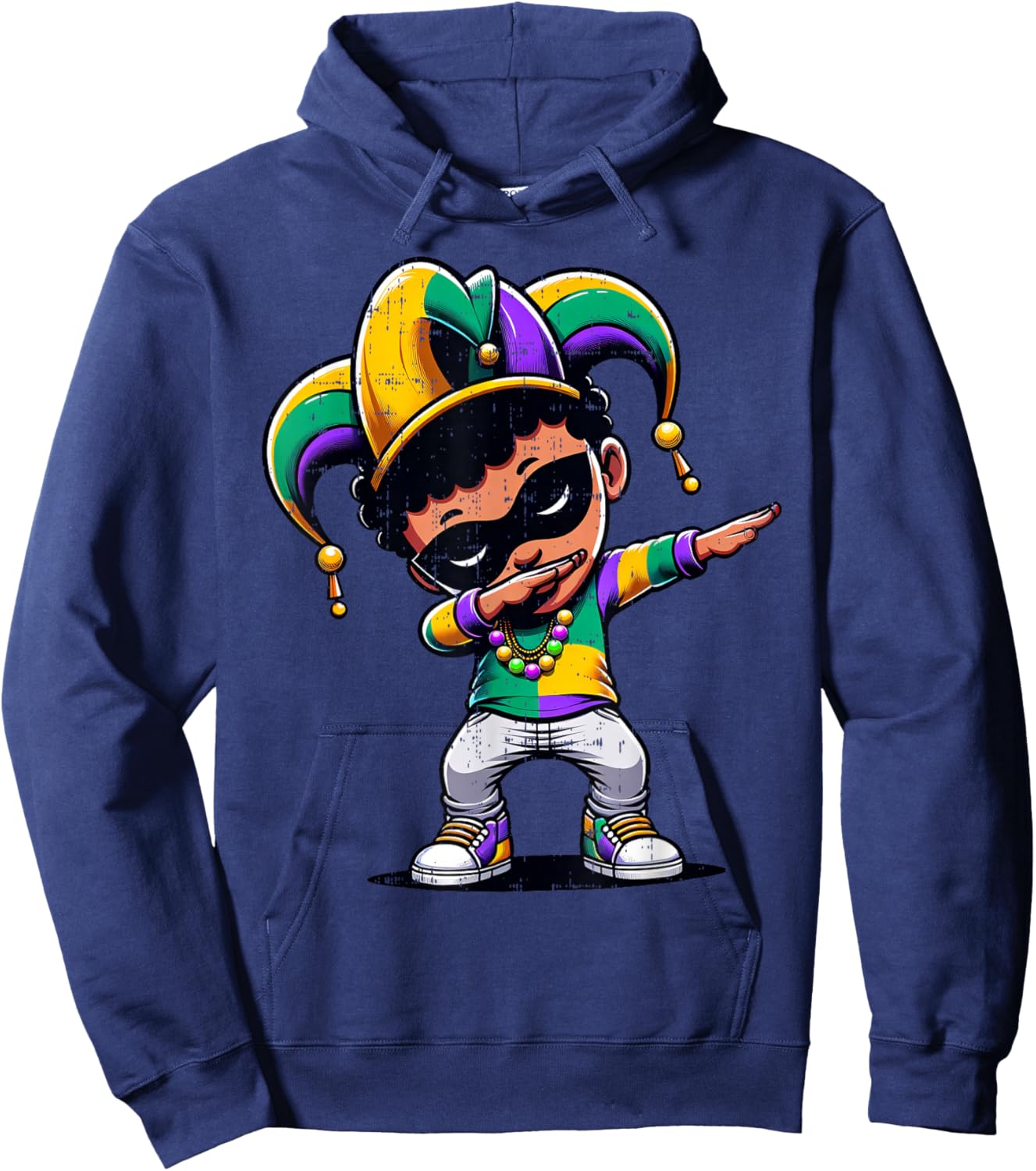 Mardi Gras Dabbing Boy Black Funny Outfit Jester Hat Kids Hoodie - Hoodie | Navy