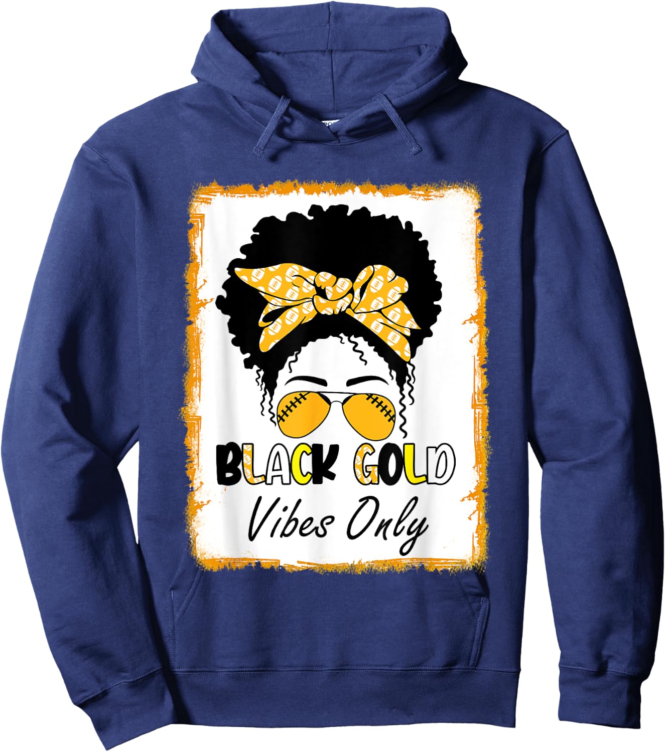 Black Gold Vibes Only Football Women Leopard Football Hoodie - Hoodie | Navy
