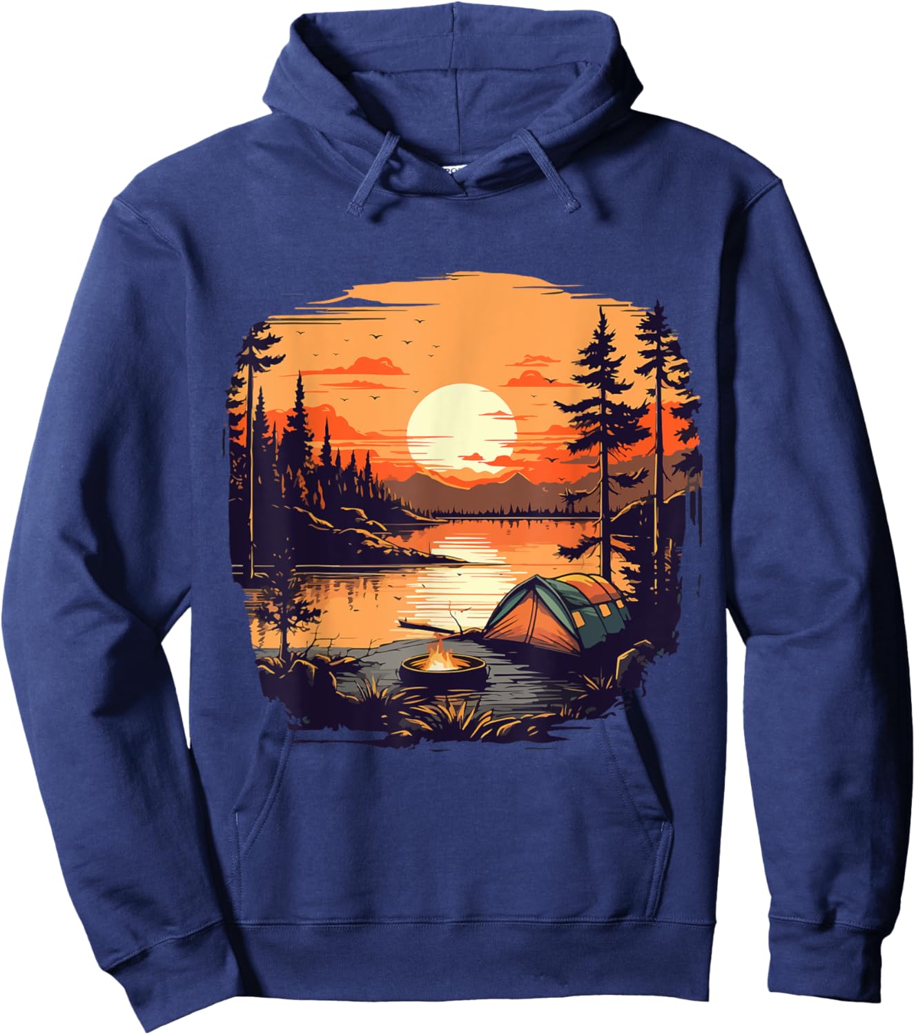 Camping Tent Outdoors Mountains Vintage Sunset Hoodie - Hoodie | Navy