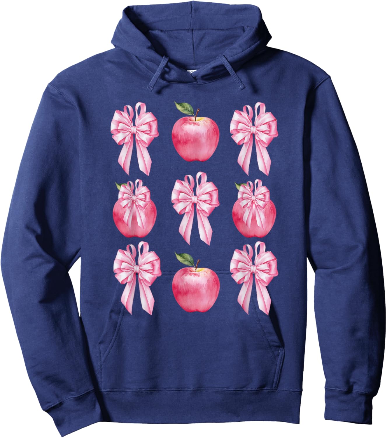 Pink Coquette Bow Apple Kid Back To School First Day Teacher Hoodie - Hoodie | Navy