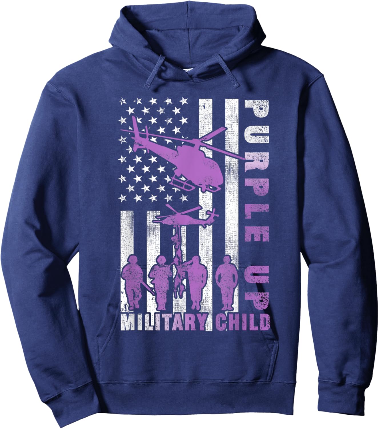 Military Child Purple Up Shirt American Flag Helicopter Kids Hoodie - Hoodie | Navy