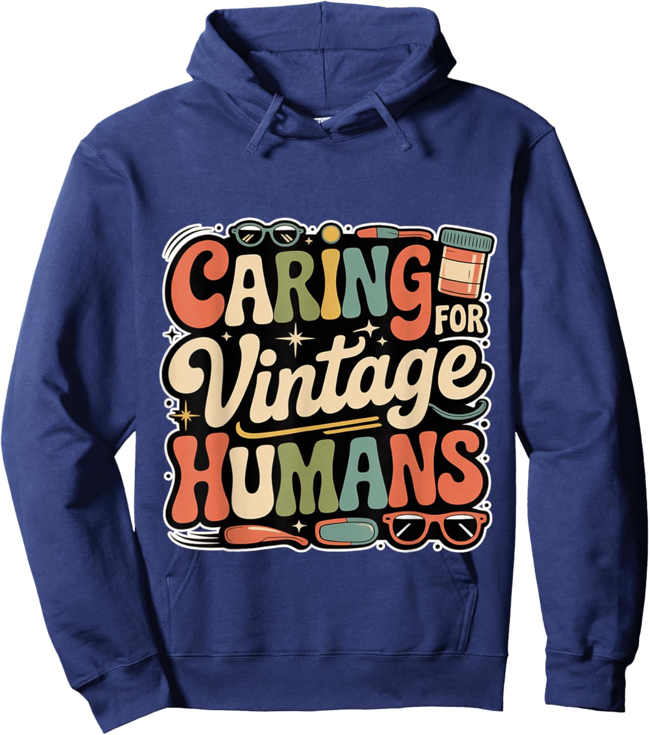 Caring For Vintage Humans Eldelry Senior Caregiver Hoodie - Hoodie | Navy