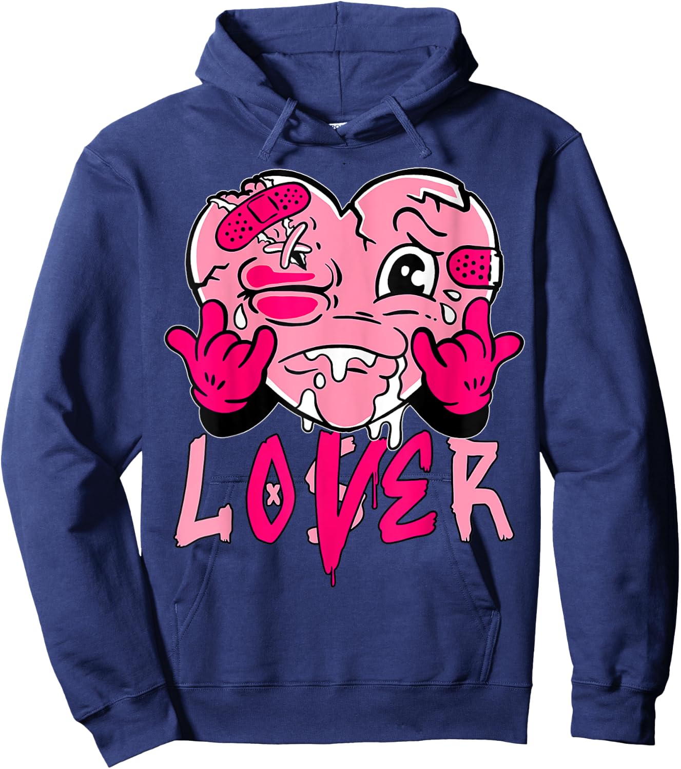Pink Loser Lover Pink Drip Heart Matching Women Hoodie - Hoodie | Navy