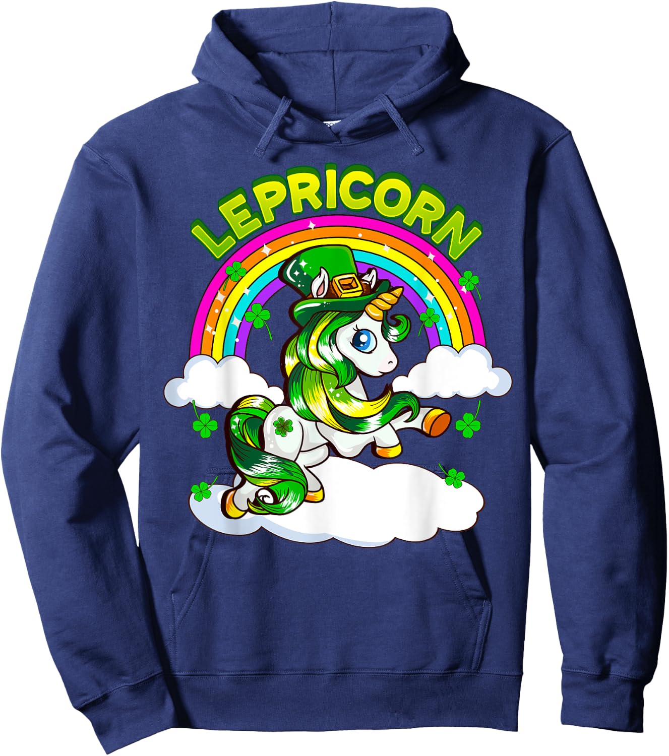 St Patricks Day Girls Unicorn Irish Lepricorn Girls Women Hoodie - Hoodie | Navy