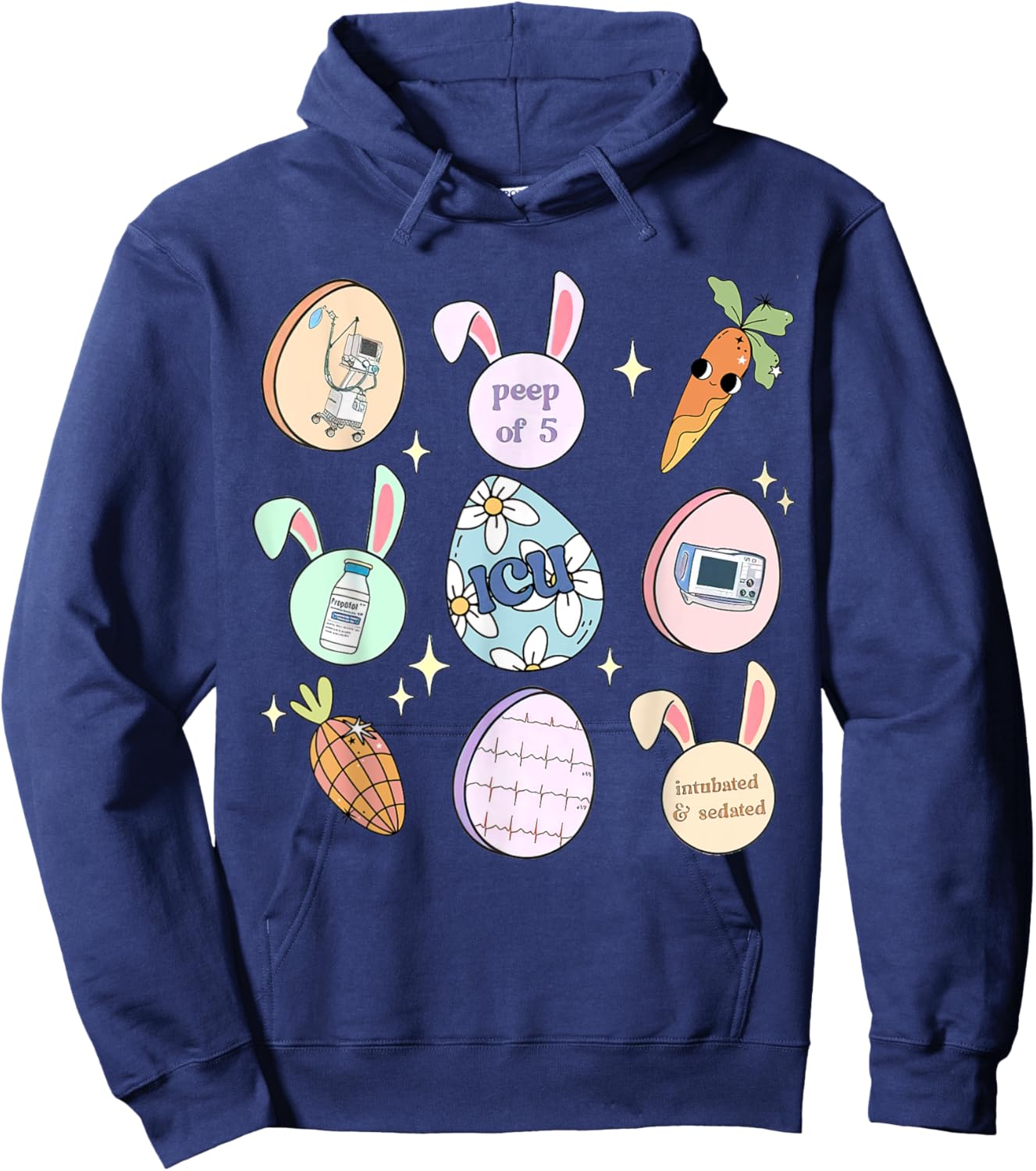 ICU Nurse Easter Bunny Intensive Care Unit Easter Day Outfit Hoodie - Hoodie | Navy