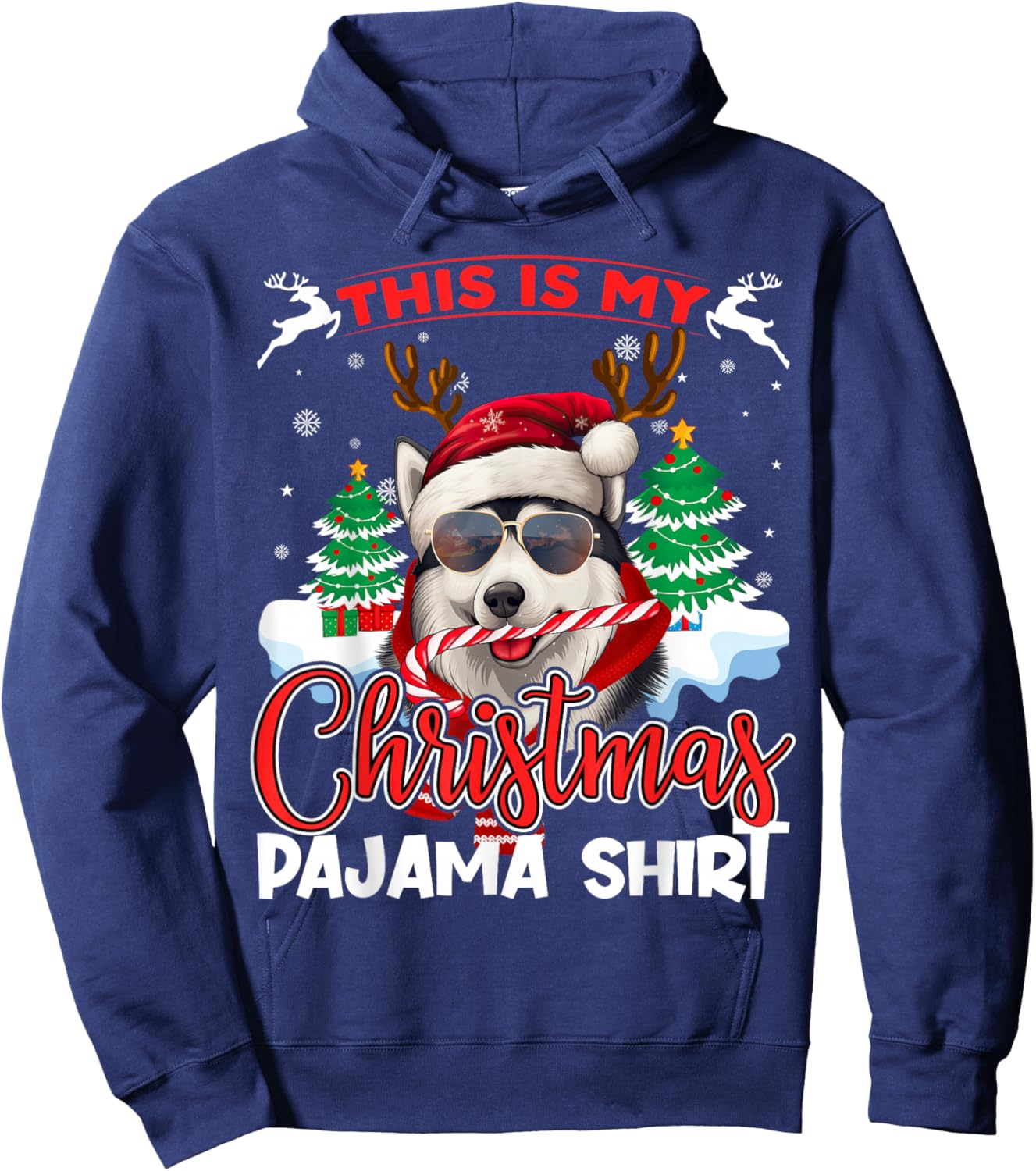Siberian Husky Santa Christmas Pajama Xmas Family Matching Hoodie - Hoodie | Navy
