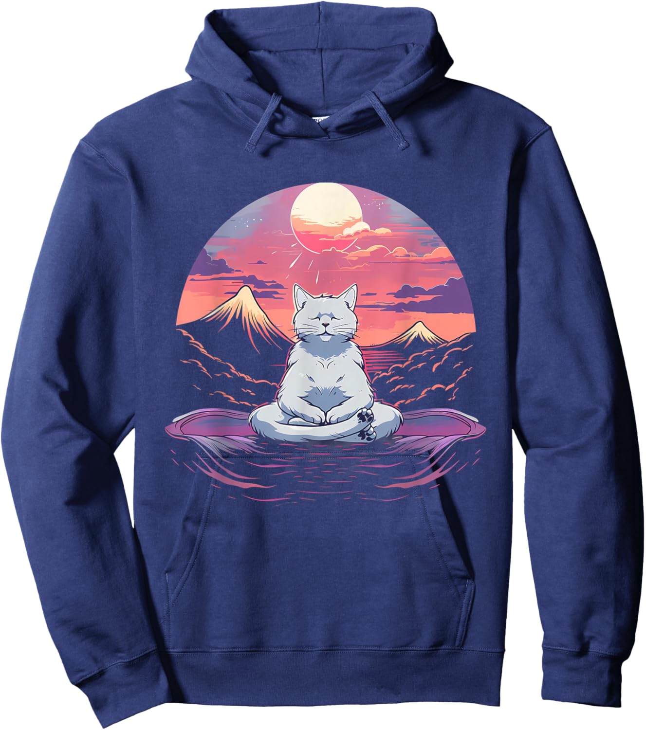 Cat Meditation Nature Buddhist Zen Buddha Hindu Yoga Men Women Kids Hoodie - Hoodie | Navy