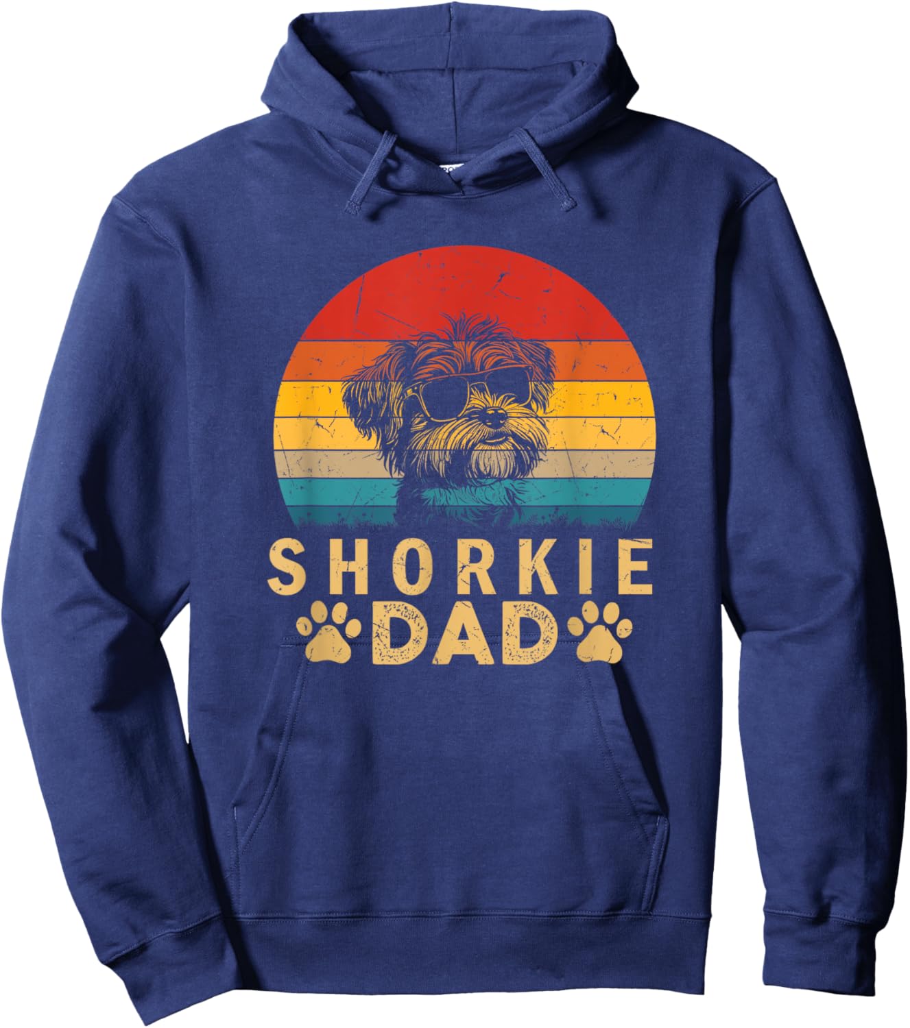Vintage Cool Shorkie Dad Dog Lovers Paw Print Fathers Day Women Girls Kids Hoodie - Hoodie | Navy