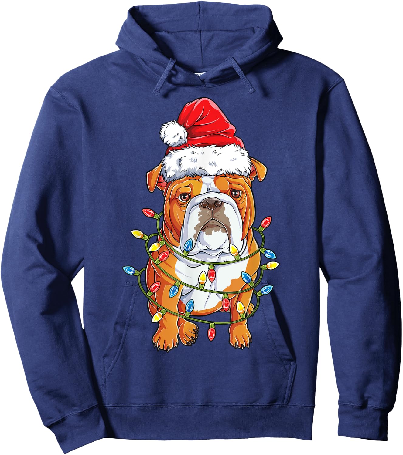 English Bulldog Santa Christmas Tree Lights Xmas Boys Dog Hoodie - Hoodie | Navy