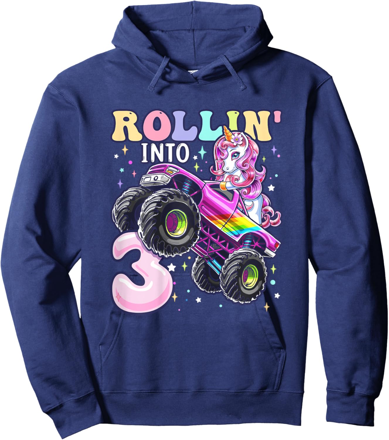 Unicorn Monster Truck 3rd Birthday 3 Year Old Girls Party Hoodie - Hoodie | Navy