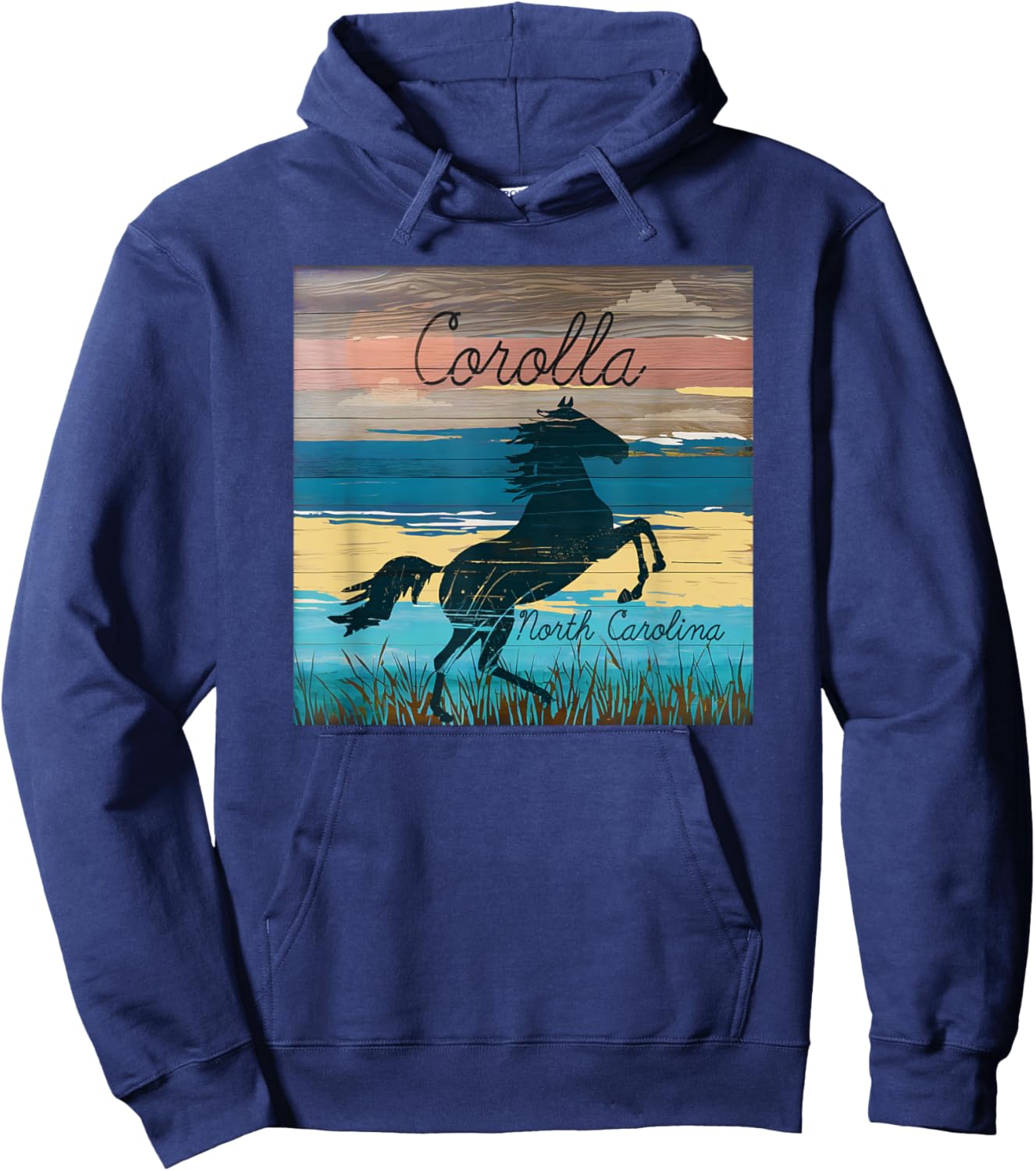 Corolla NC Outer Banks Wild Horses Nautical Coastal Beach Hoodie - Hoodie | Navy