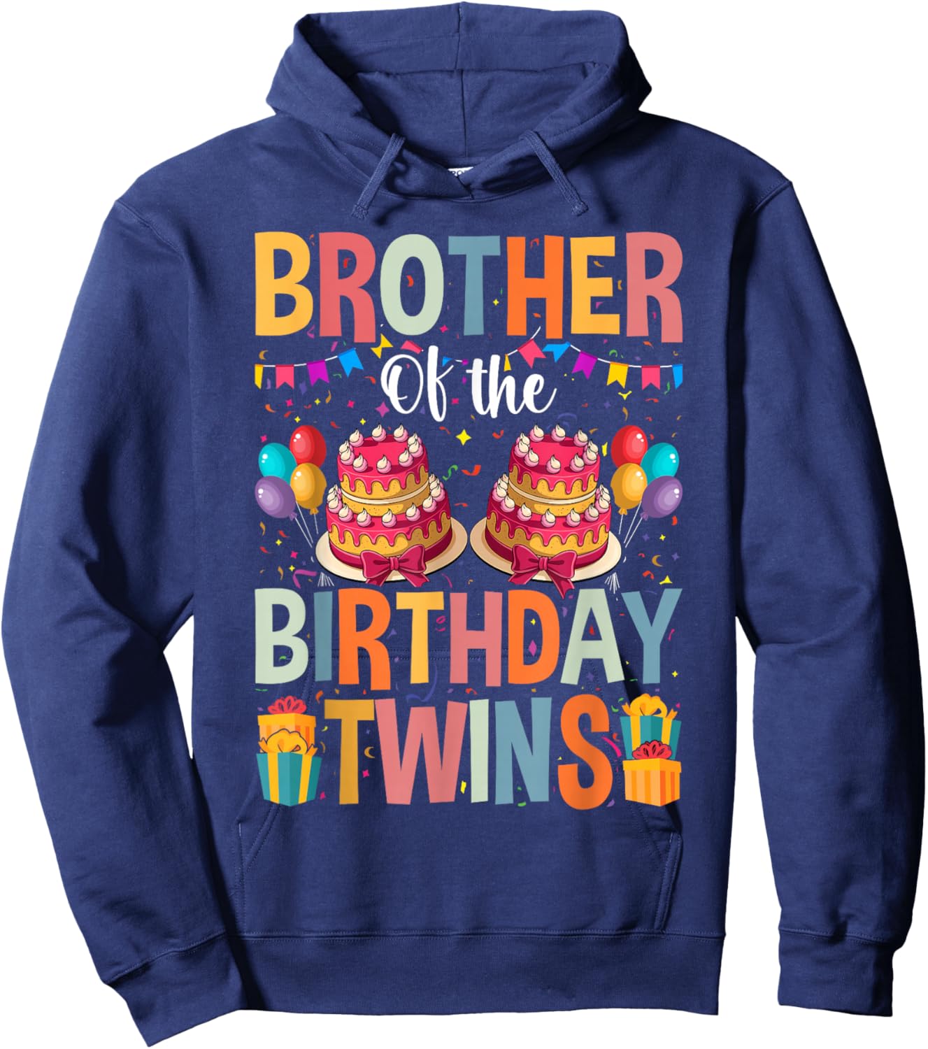 Brother Of The Birthday Twins Kids Big Brother Of Twins Bday Hoodie - Hoodie | Navy