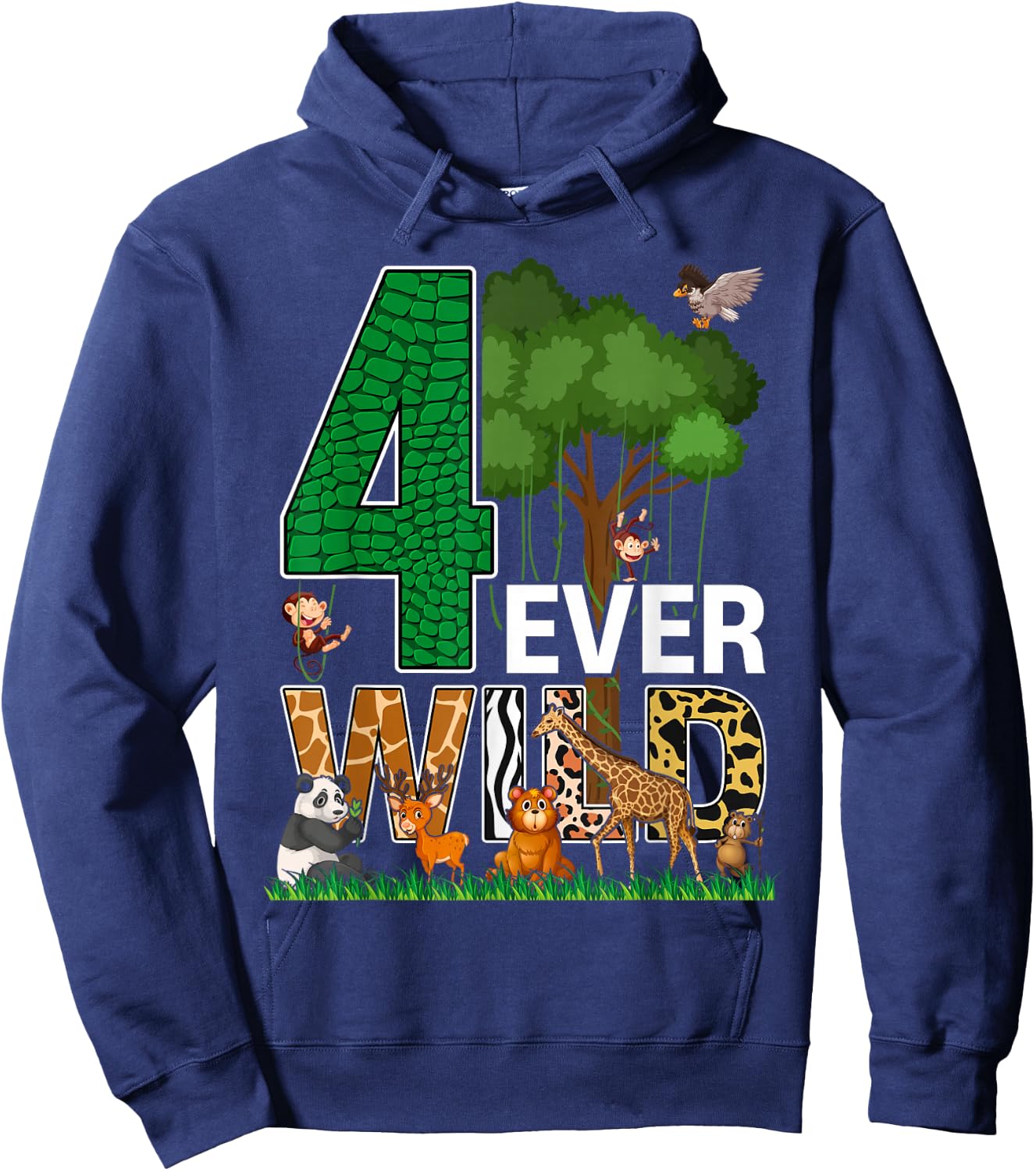 4 Ever Wild Birthday Decorations Boy Zoo 4th Birthday Party Hoodie - Hoodie | Navy