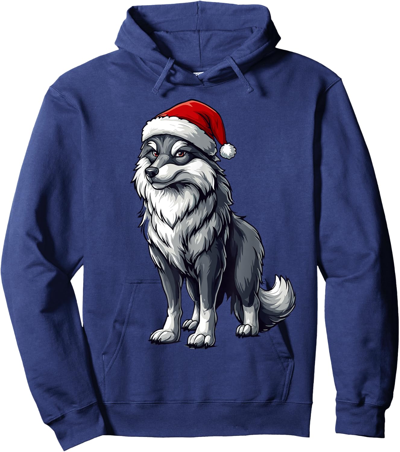 Wolf Santa Hat Boys Girls Kids Wolf Lovers Christmas Pajama Hoodie - Hoodie | Navy