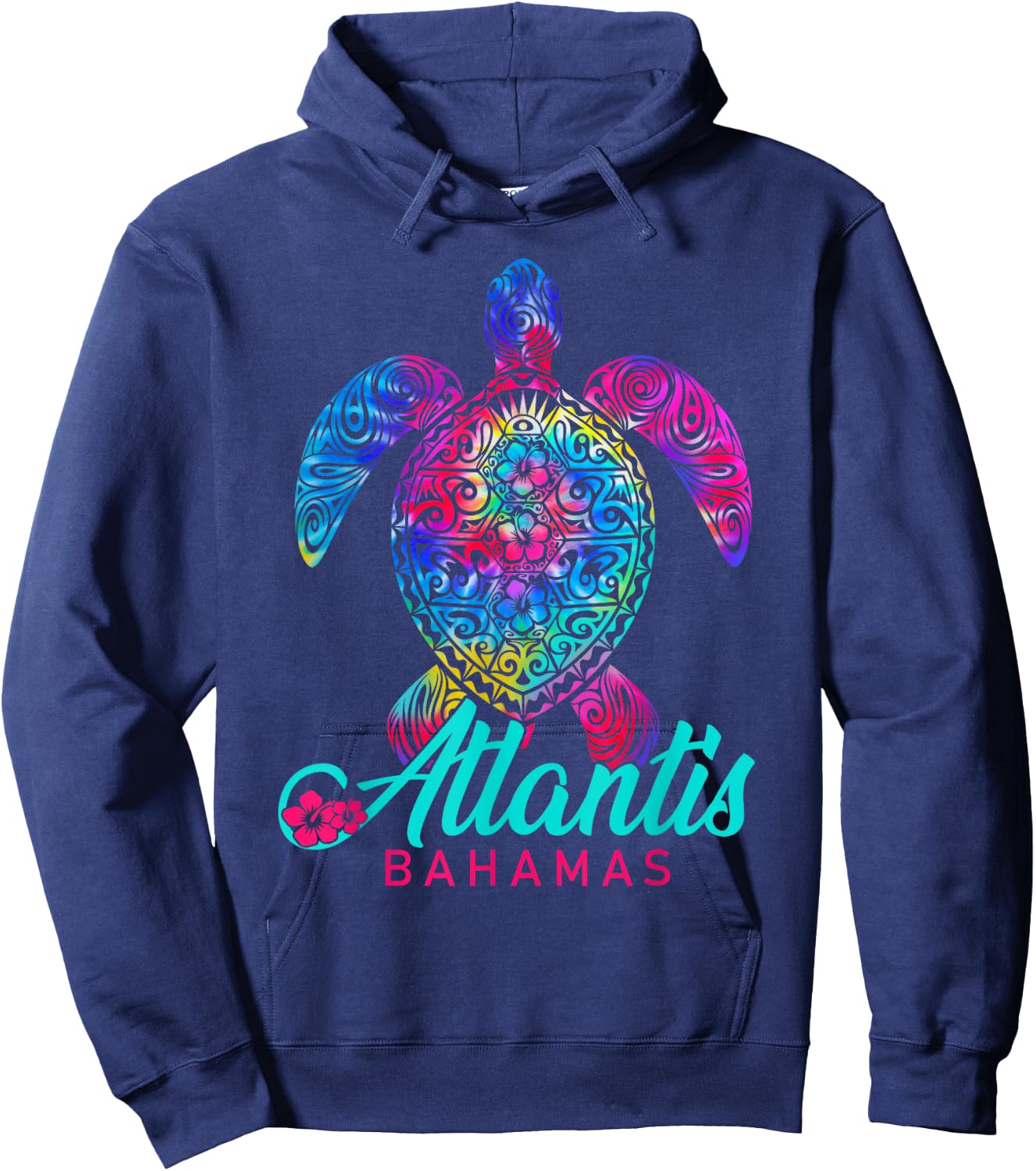 Atlantis Bahamas Vacation Tribal Tie Dye Sea Turtle Hoodie - Hoodie | Navy