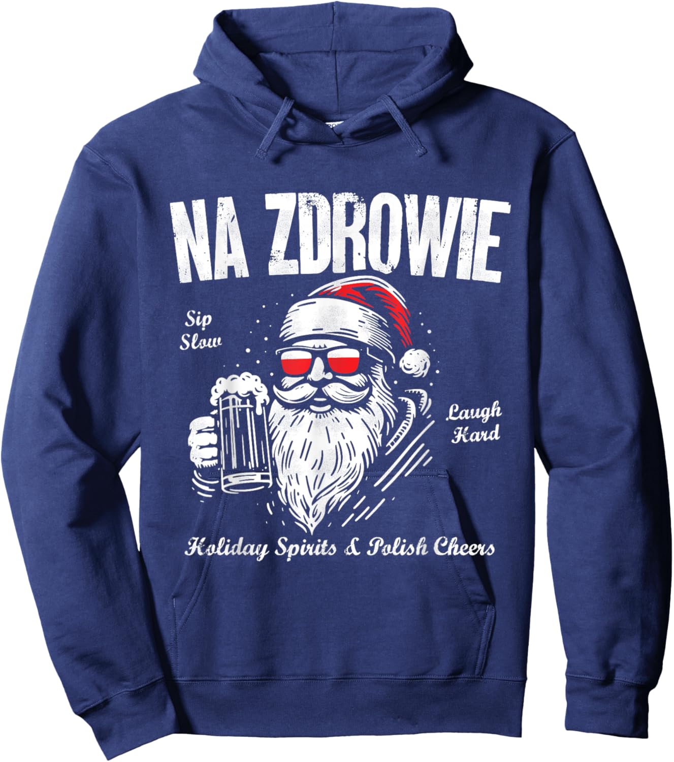 Funny Polish Christmas Santa Cool Na Zdrowie Poland Beer Hoodie - Hoodie | Navy