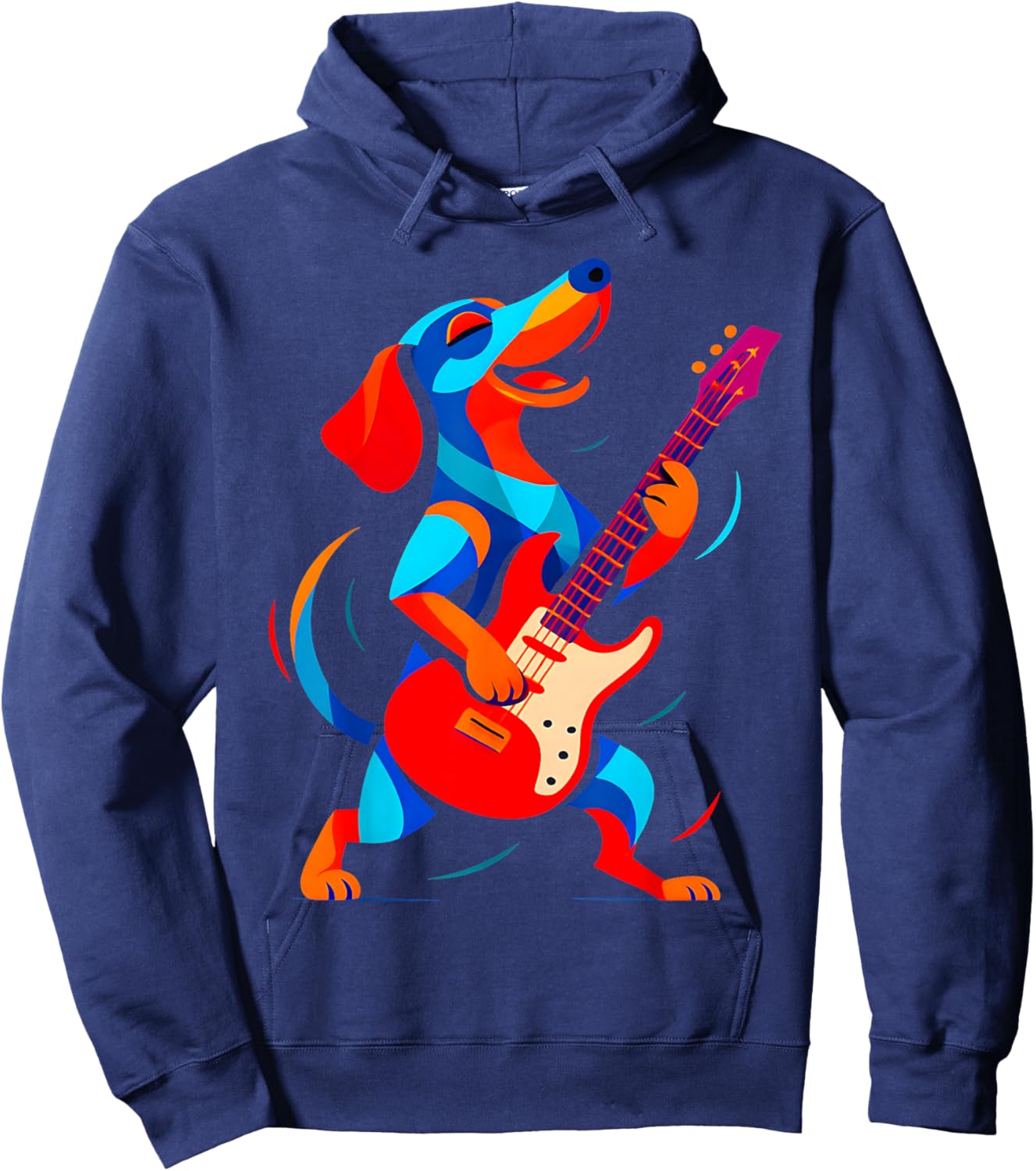 Funny Dachshund Dog Playing Electric Guitar Music Musician Hoodie - Hoodie | Navy