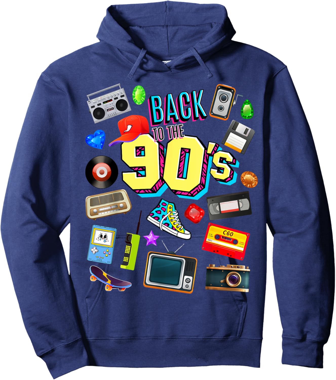 Men's Women's Kids Vintage Retro Back To 90's Graphic Design Hoodie - Hoodie | Navy