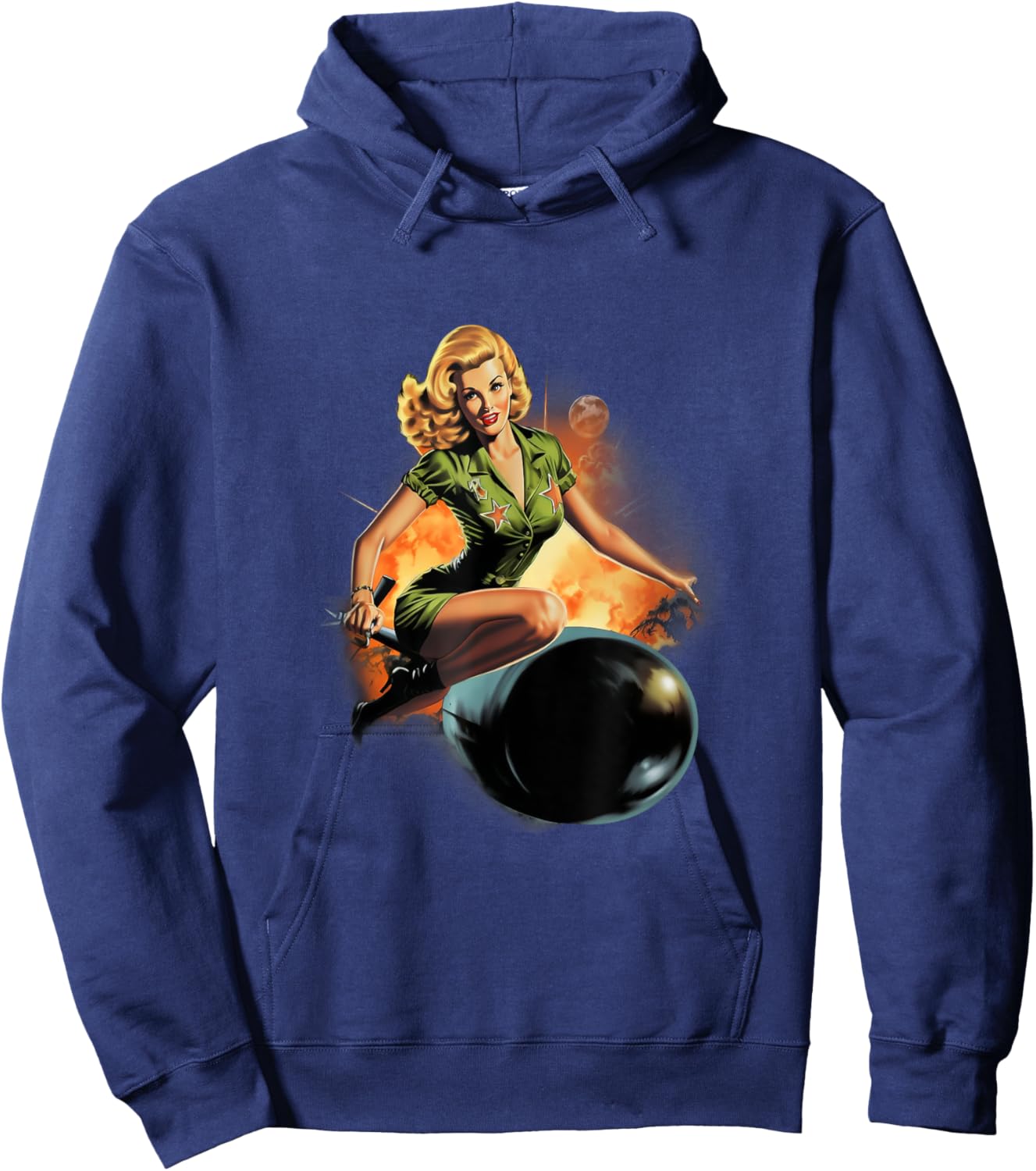 Pinup Girl Military Bomber Girl Riding Bomb Hoodie - Hoodie | Navy