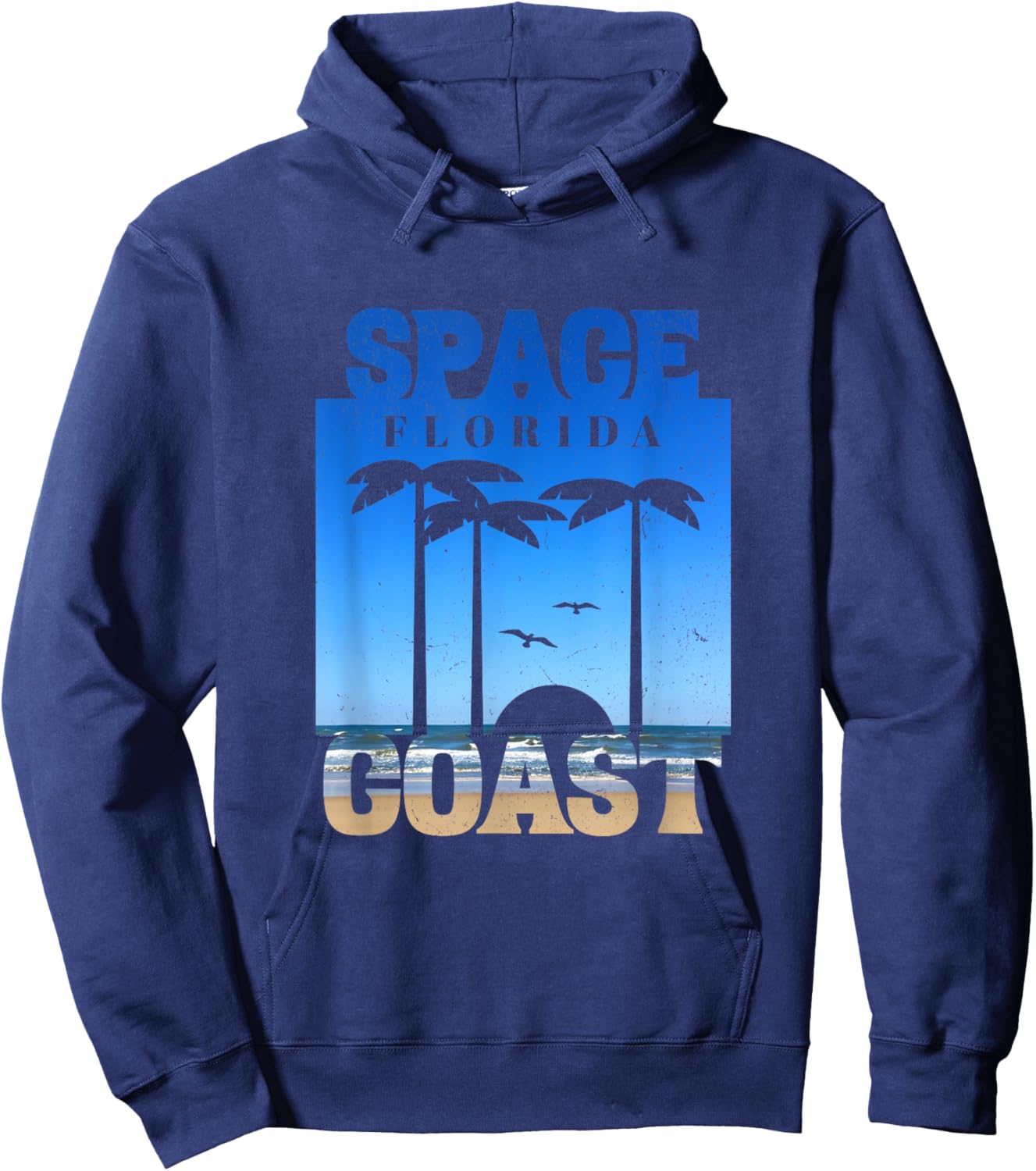 Space Coast Beach Florida, Cool Retro 80s Simple Graphic Hoodie - Hoodie | Navy