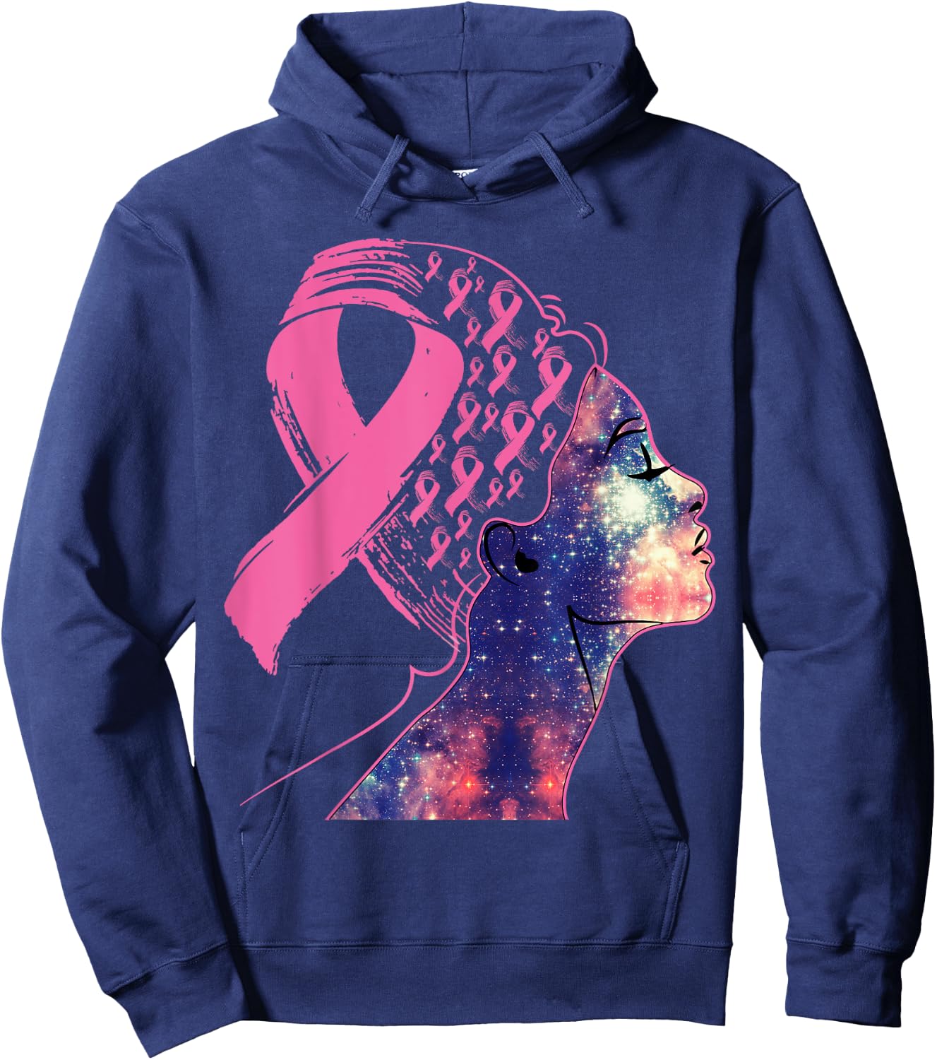 Black Women Queen Stronger Than Breast Cancer Pink Ribbon Hoodie - Hoodie | Navy
