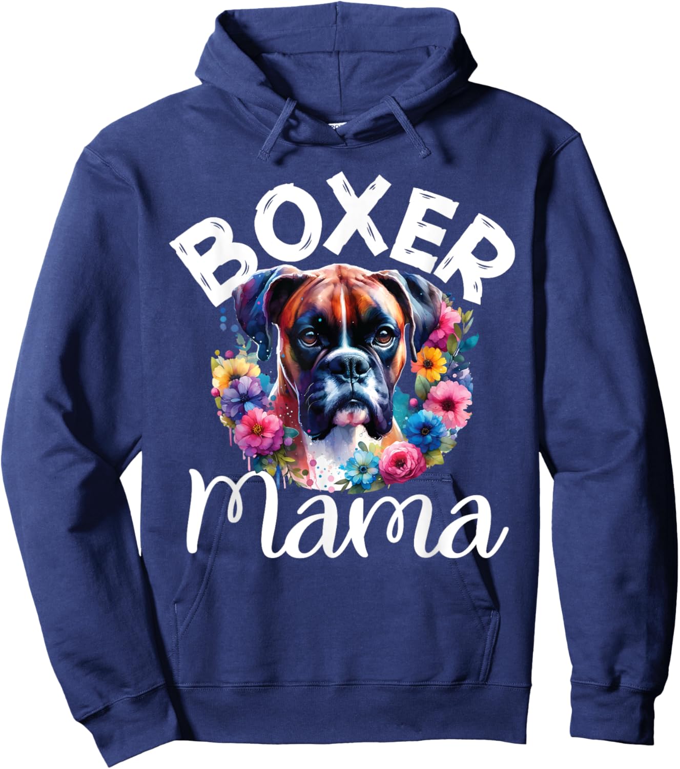 Boxer Mama watercolor floral Mom Dog lover Mother's Day Hoodie - Hoodie | Navy