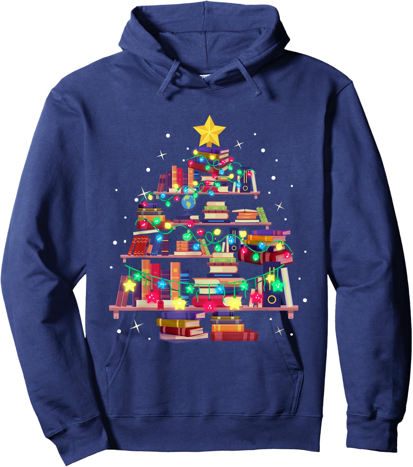 Christmas Library Tree Love reading books nerd Teacher Hoodie - Hoodie | Navy