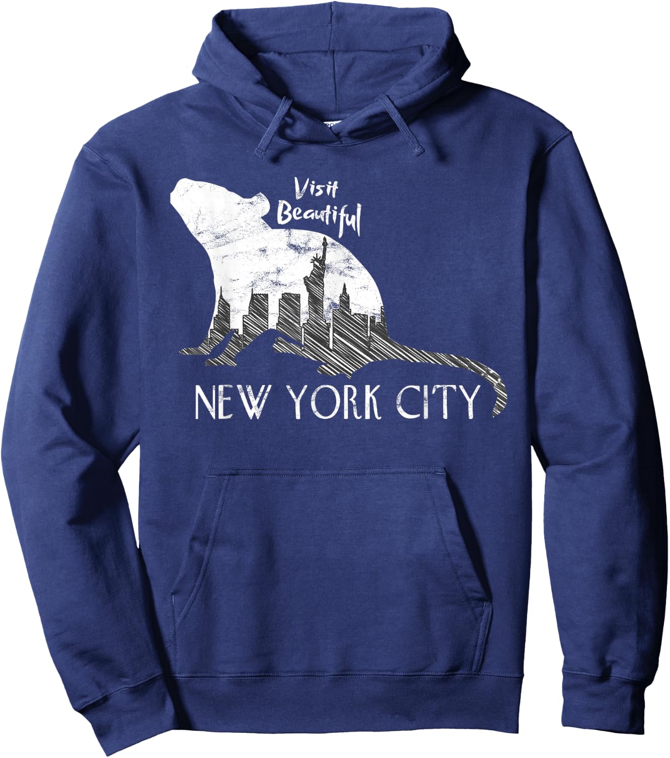 Visit Beautiful New York City Funny Rat Skyline Parody Hoodie - Hoodie | Navy