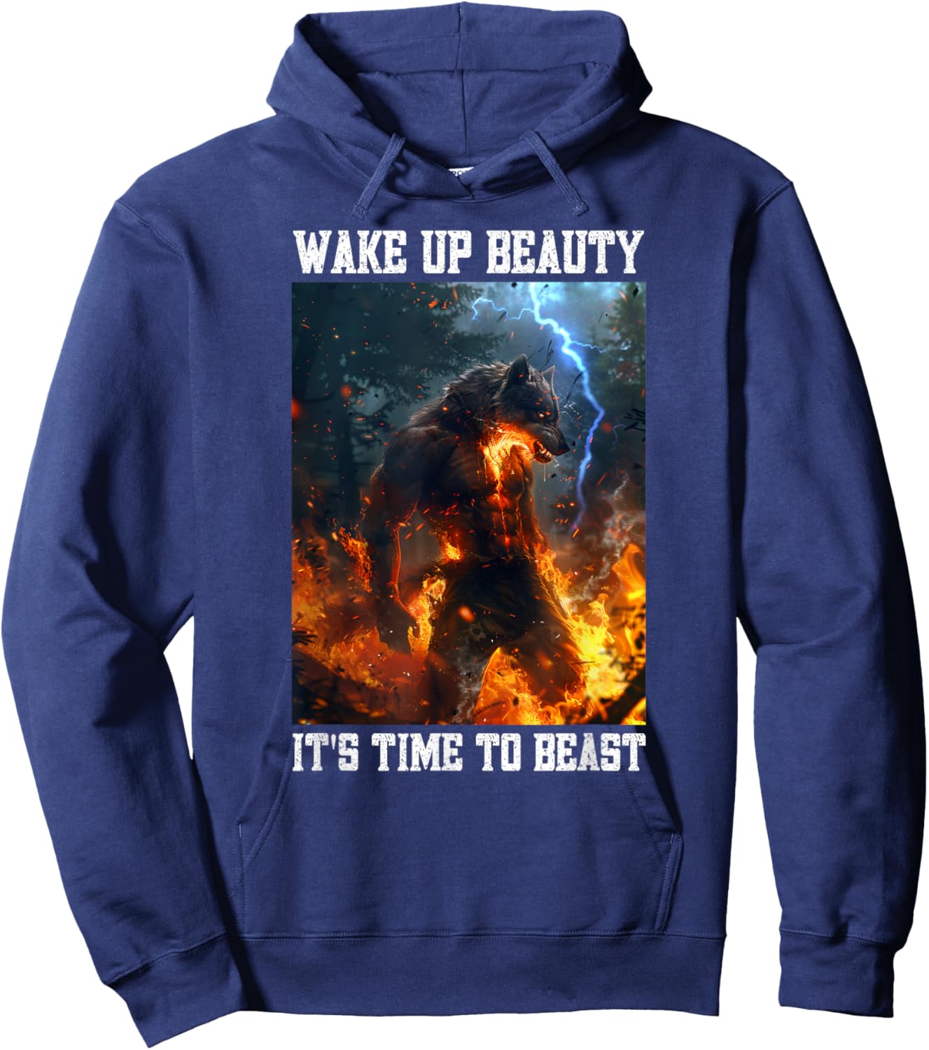 Cringe Wolf Wake Up Beauty Cringy Alpha Wolf Cringey Hoodie - Hoodie | Navy