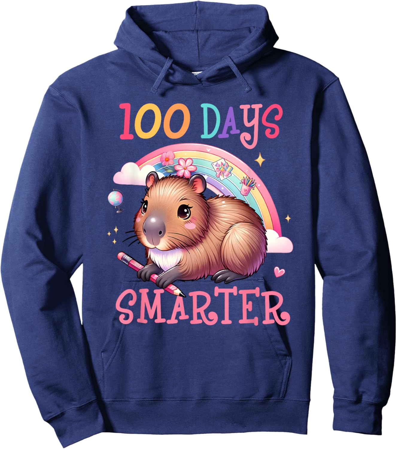 100 Days Smarter Capybara Kids Teacher 100th Day of School Hoodie - Hoodie | Navy