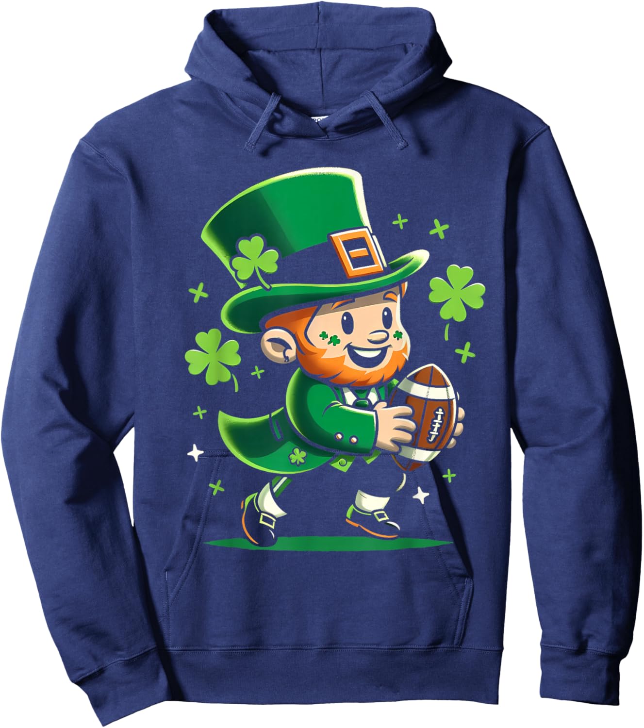 Leprechaun Playing Football St Patricks Day Shamrock Men Boy Hoodie - Hoodie | Navy