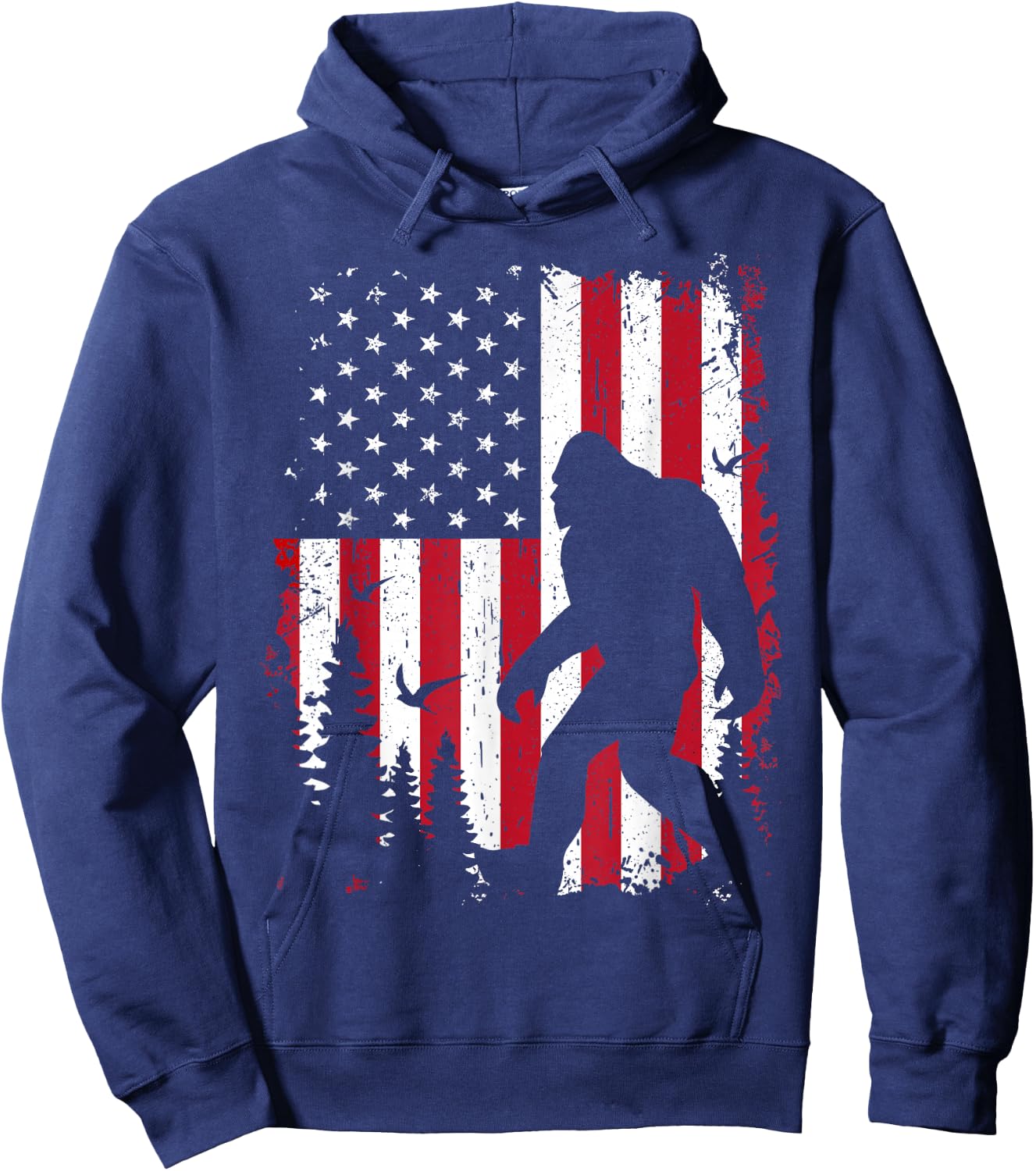 Bigfoot 4th of July American USA Flag Patriotic Hoodie - Hoodie | Navy