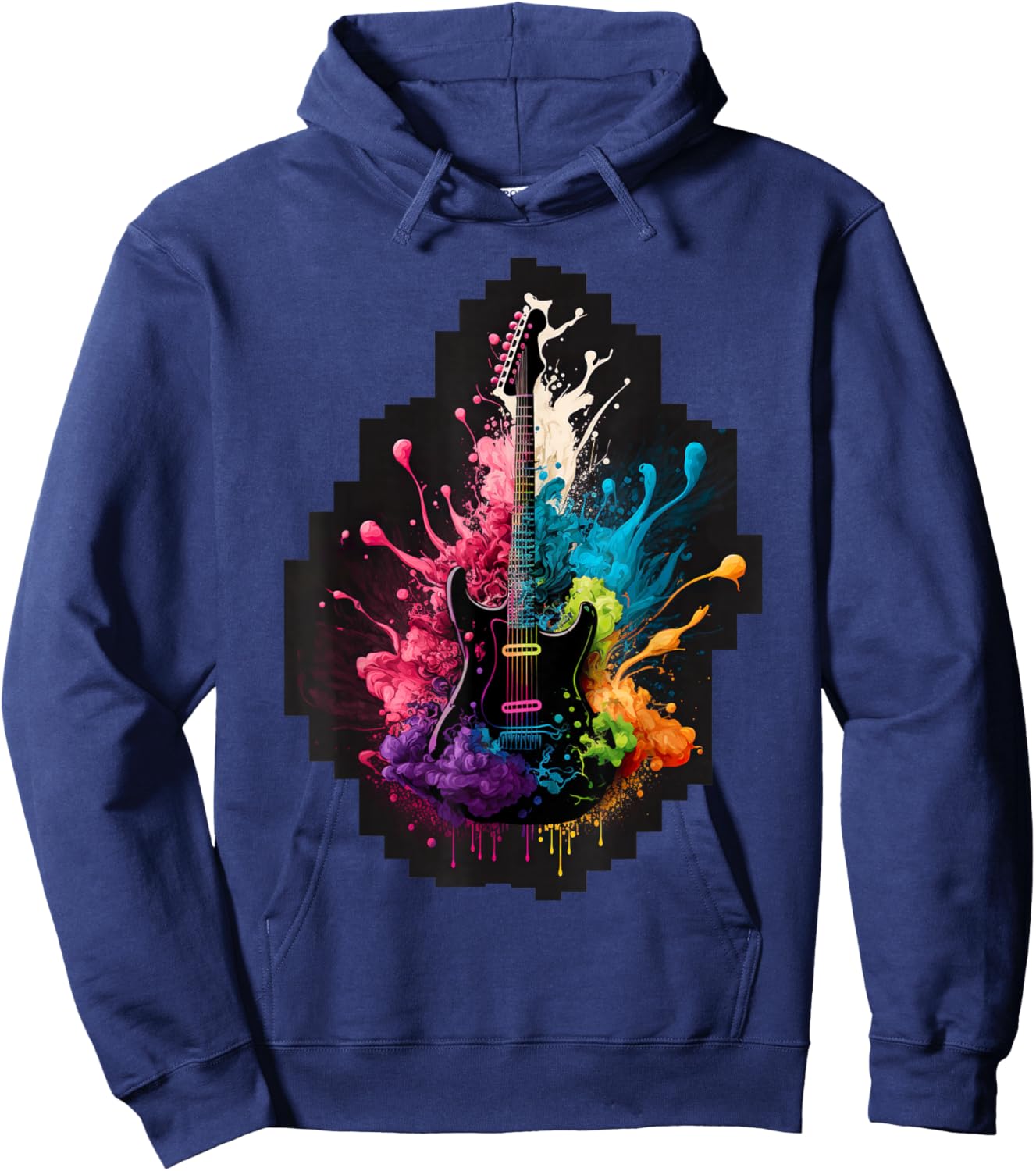 Guitar Splash - Vibrant and Colorful Guitar Design Hoodie - Hoodie | Navy