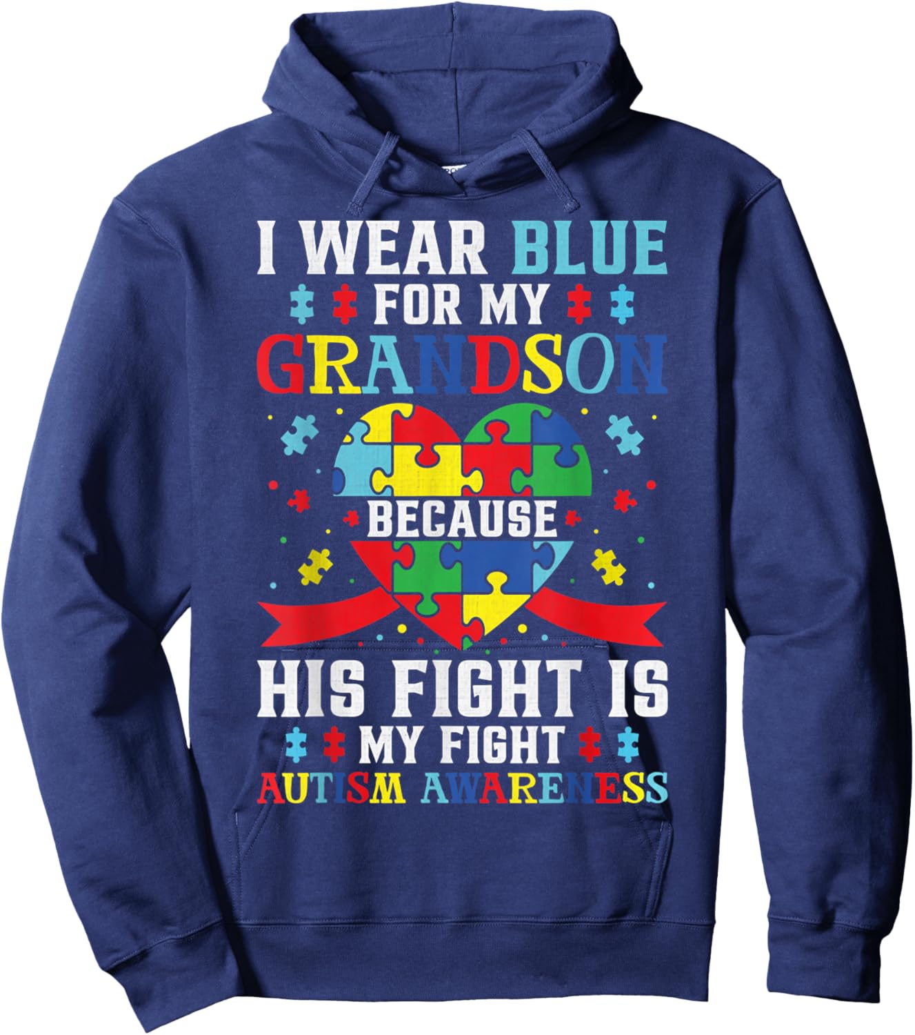 I Wear Blue For My Grandson Autism Awareness Grandma Grandpa Hoodie - Hoodie | Navy
