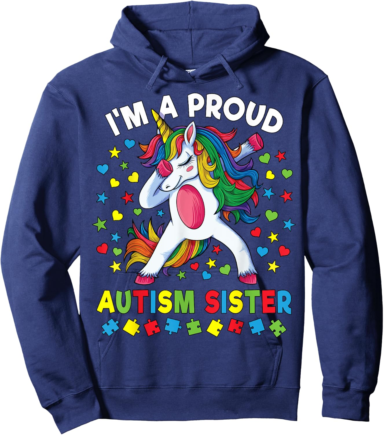 Autism Awareness Dabbing Unicorn Girl Proud Autism Sister Hoodie - Hoodie | Navy