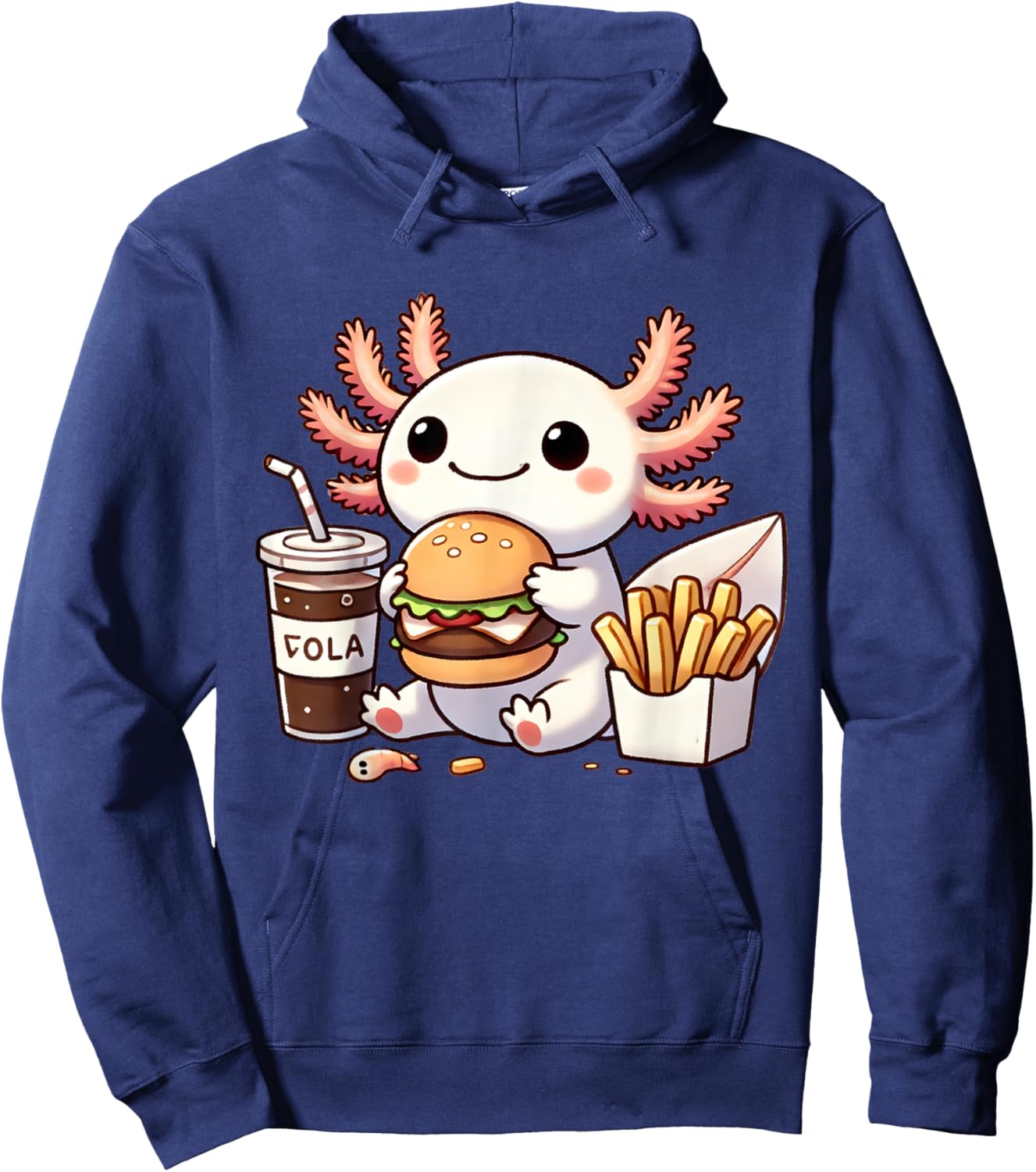 Axolotl with Burger Set, Anime Cute Kawaii Axolotl Hoodie - Hoodie | Navy
