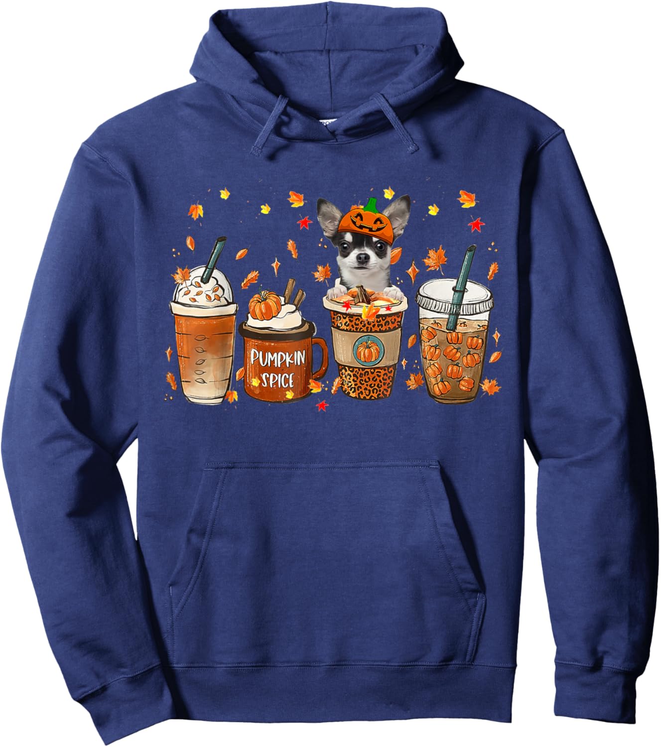 Chihuahua Fall Coffee Pumpkin Spice Latte Iced Autumn Hoodie - Hoodie | Navy