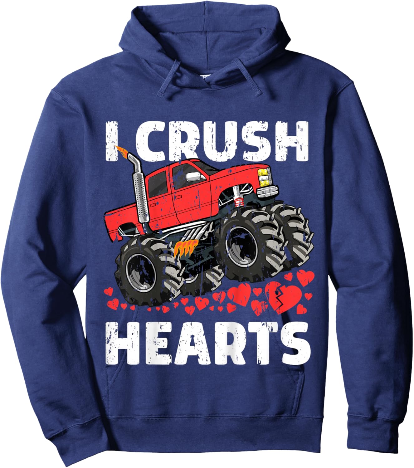 I Crush Hearts Valentines Day Monster Truck Boys Toddler Hoodie - Hoodie | Navy