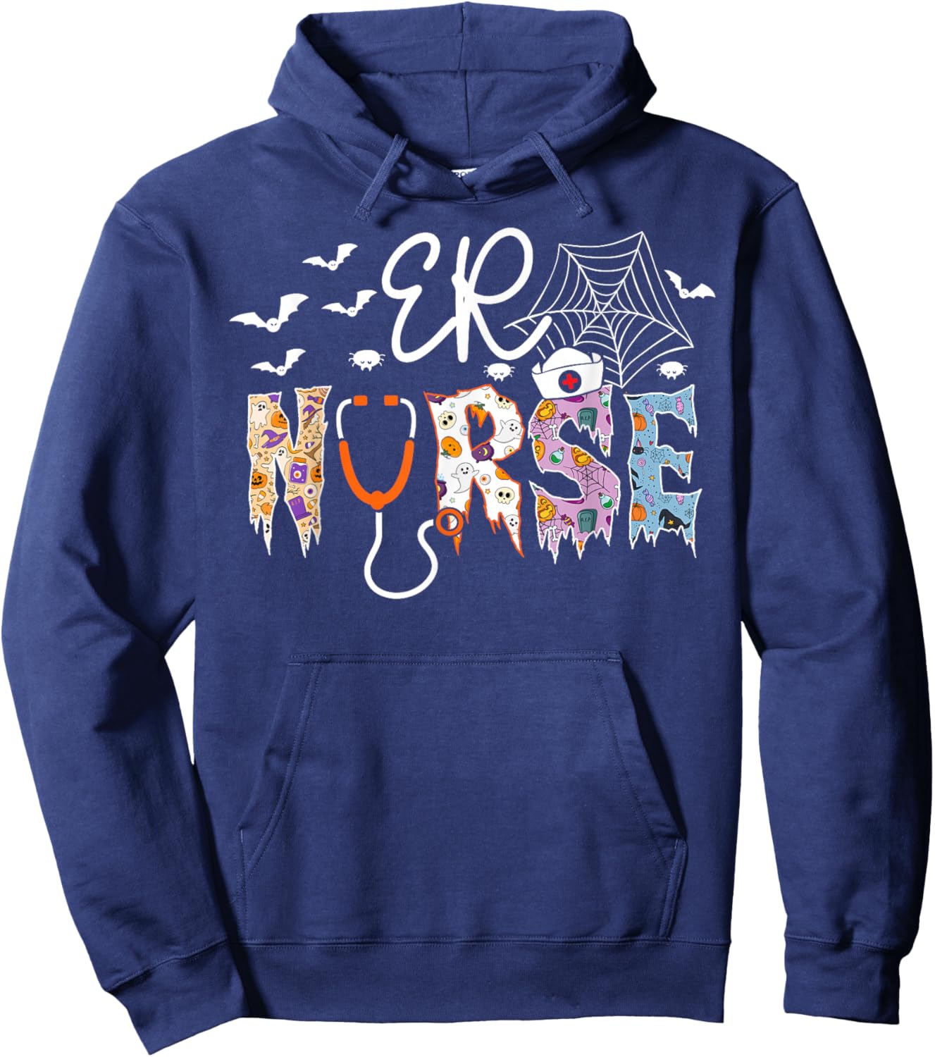 ER Nurse Spooky Halloween Costume Emergency Room Staff Hoodie - Hoodie | Navy