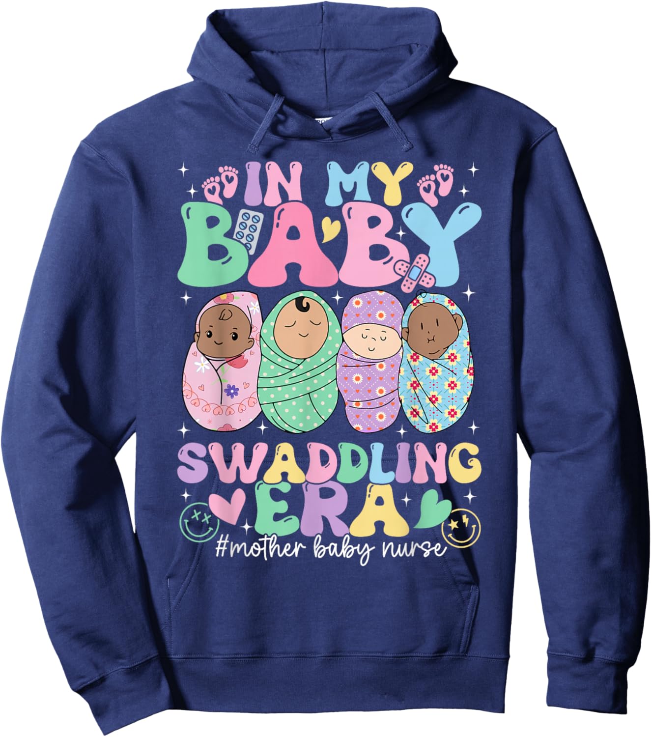 In My Baby Swaddling Era Mother Baby Nurse Postpartum Groovy Hoodie - Hoodie | Navy