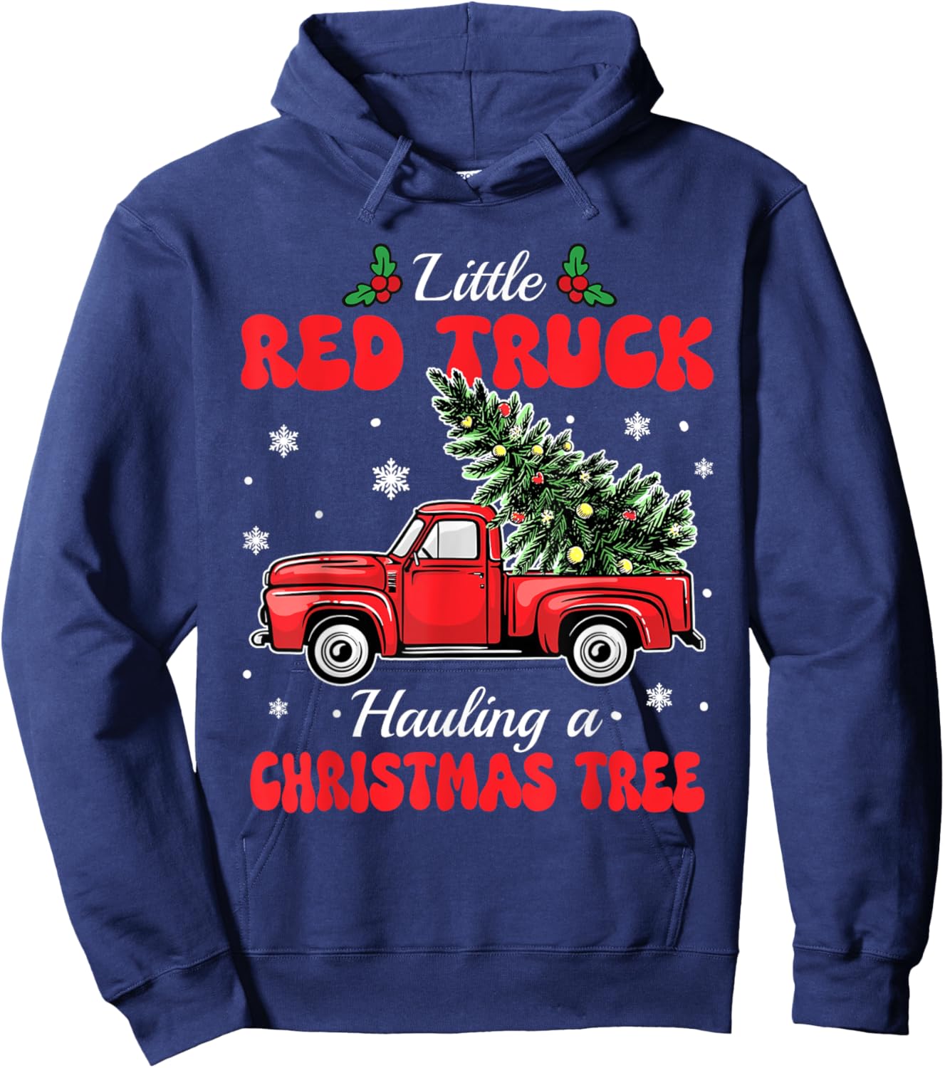 Little Red Trucks Hauling Santa Christmas Tree Party Winter Hoodie - Hoodie | Navy