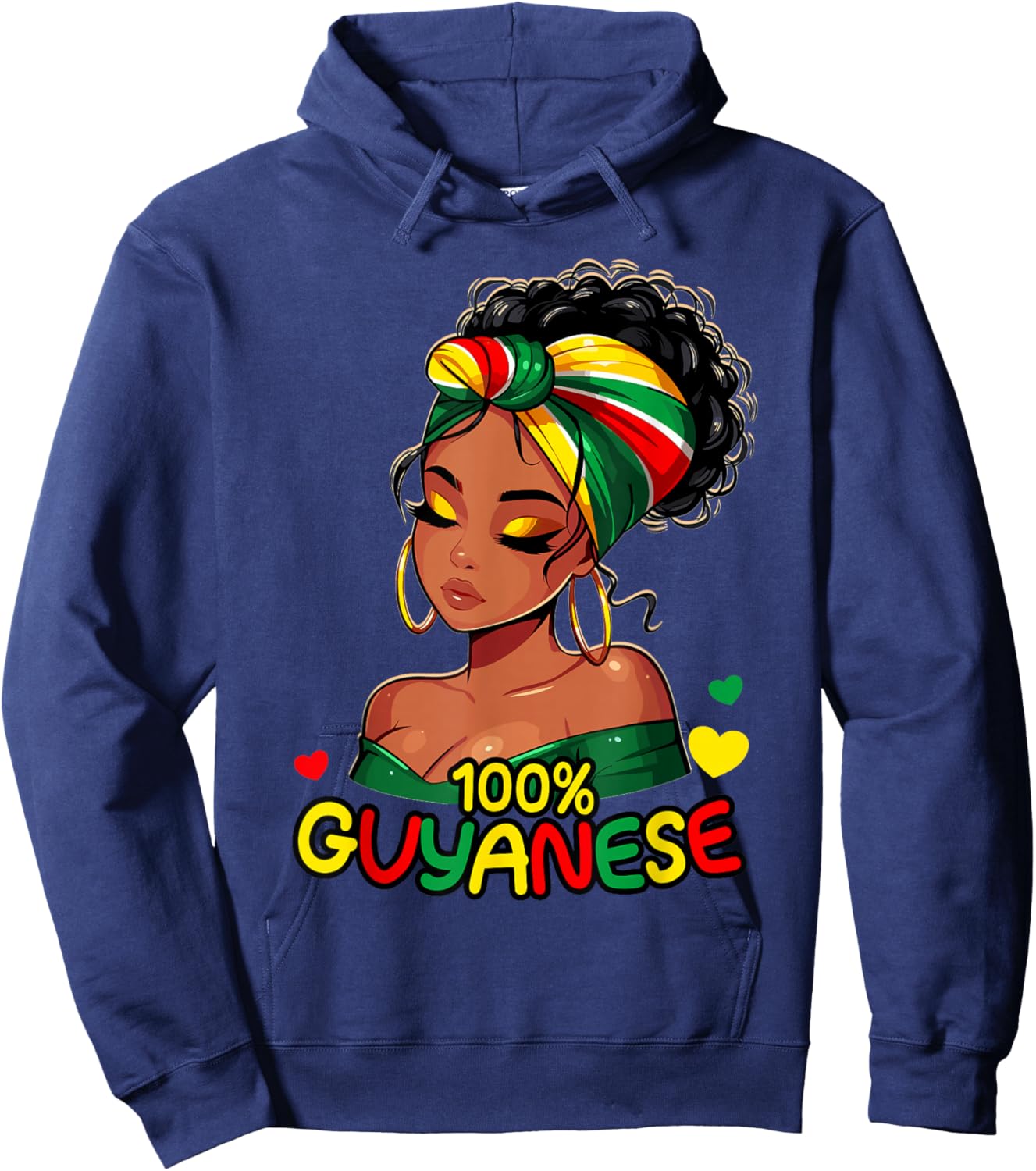 100% Guyanese Messy Bun Girl, Guyana Flag Colors Women's Hoodie - Hoodie | Navy