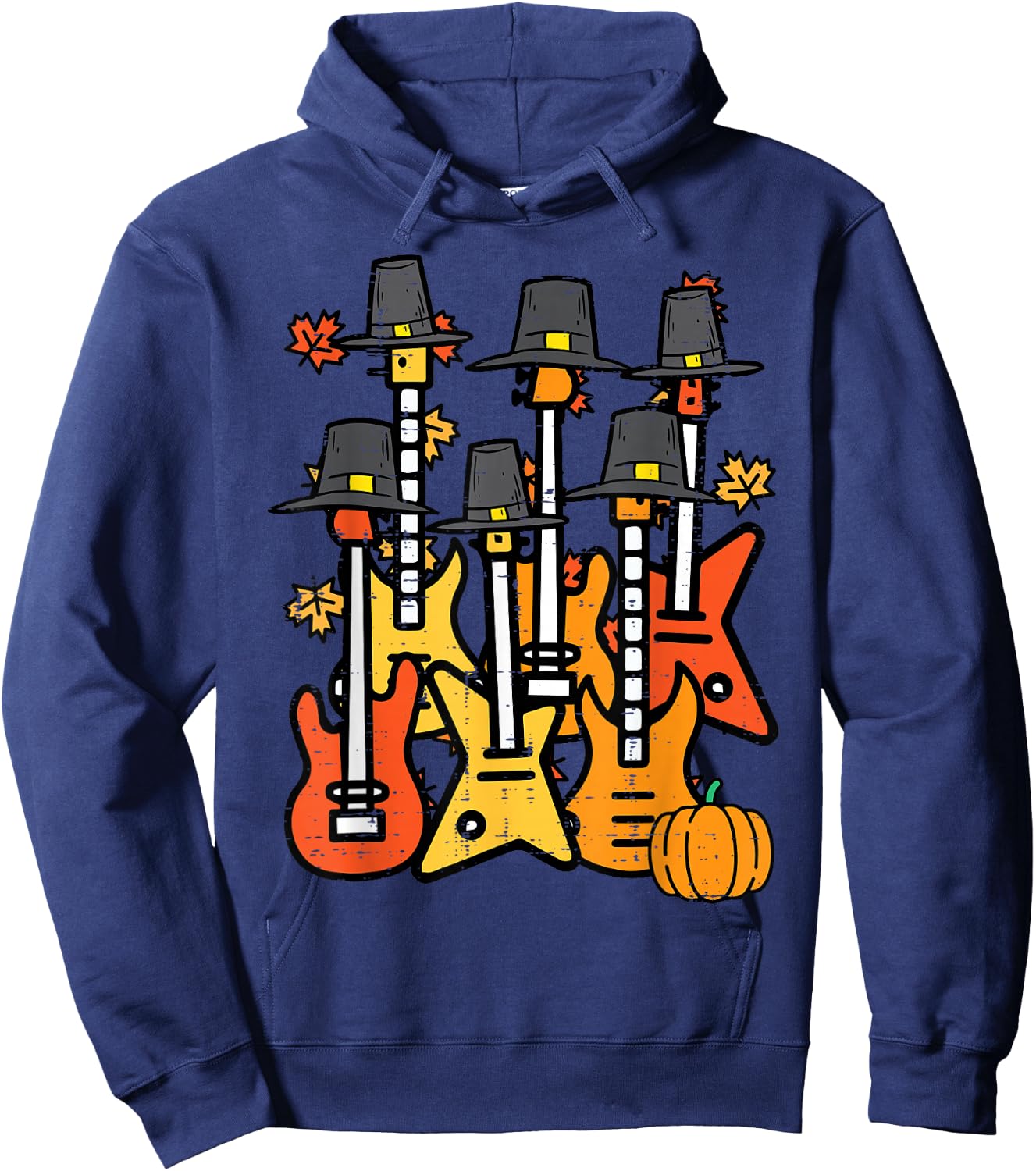 Thanksgiving Guitars Fall Rock Music Riocker Men Boys Kids Hoodie - Hoodie | Navy