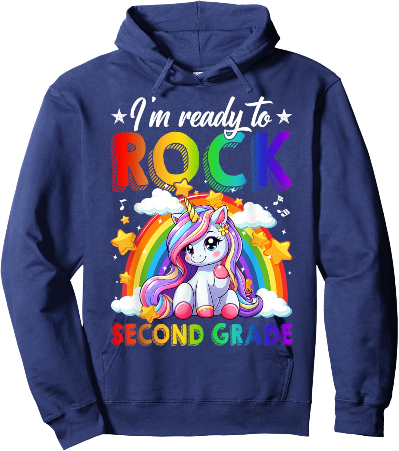 I'm Ready To Rock Second Grade Unicorn Back To School Girls Hoodie - Hoodie | Navy