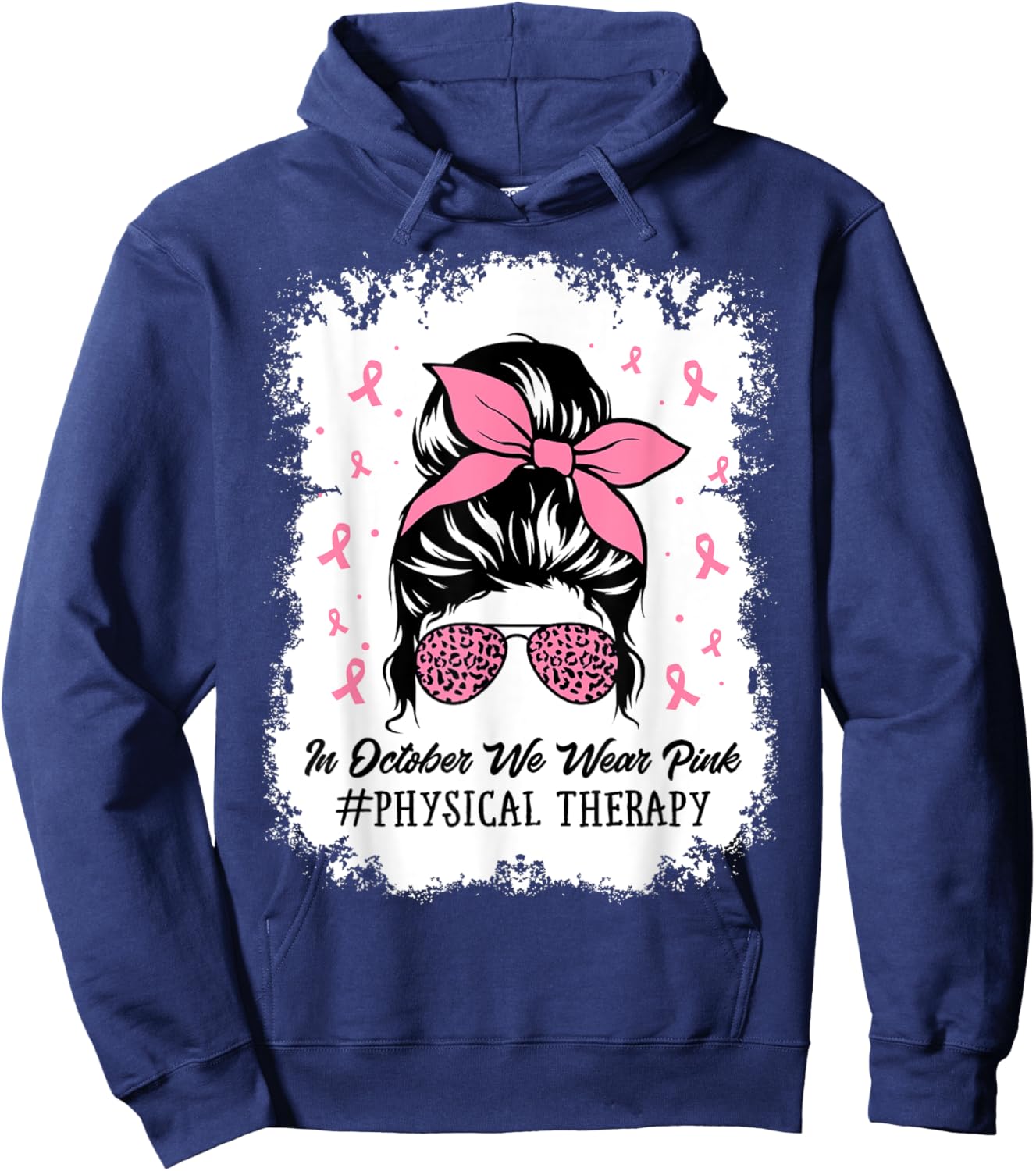 Physical Therapy Messy Bun Breast Cancer Awareness Women Mom Hoodie - Hoodie | Navy