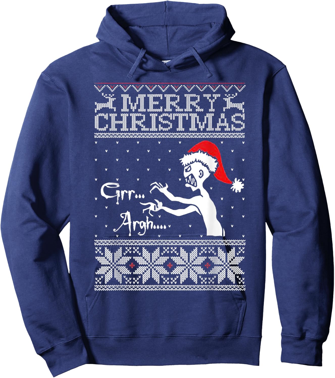 Merry Christmas Grr Argh Ugly Zombie Santa Hoodie - Hoodie | Navy