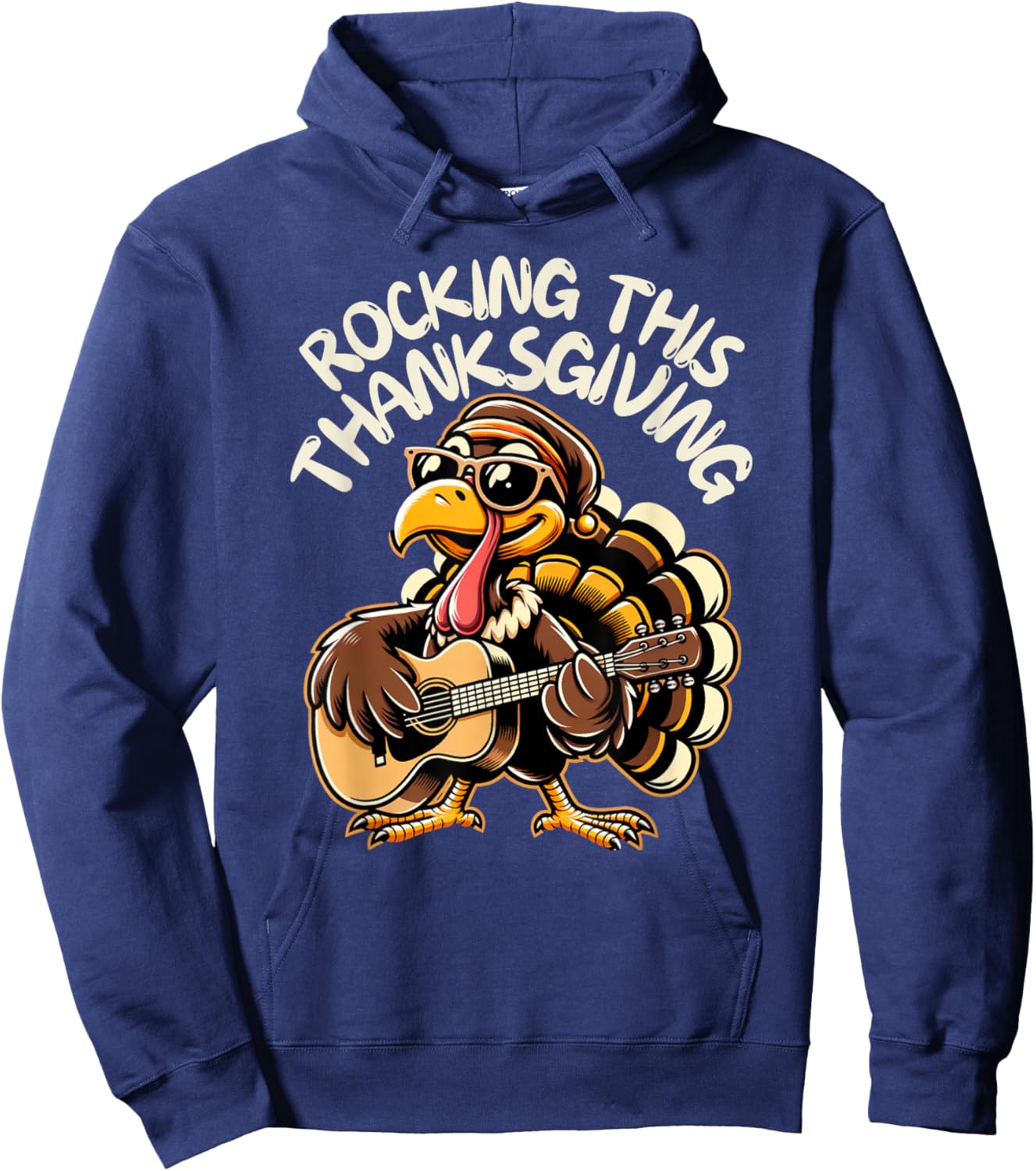 Funny Saying Turkey Playing Guitar Thanksgiving Music Lovers Hoodie - Hoodie | Navy