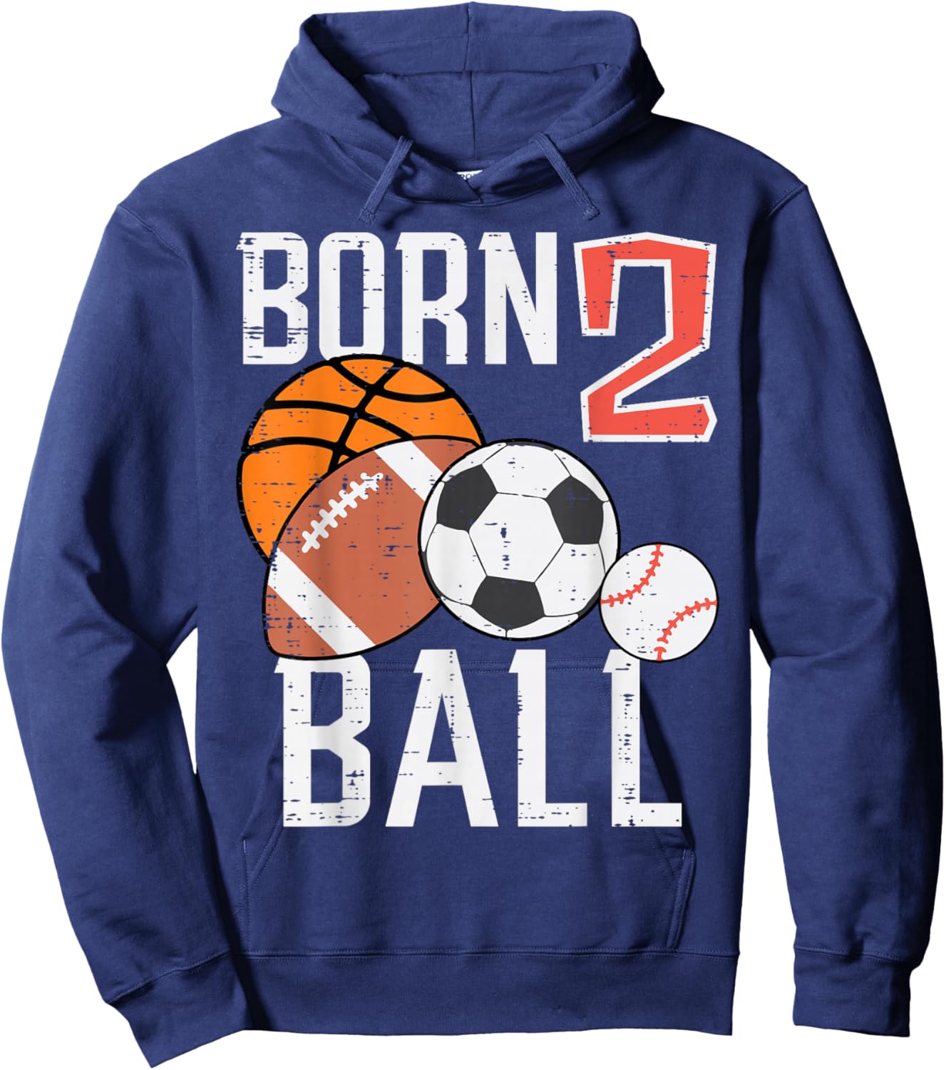 Born Basketball Football 2nd Birthday Toddler Boy Kid Hoodie - Hoodie | Navy