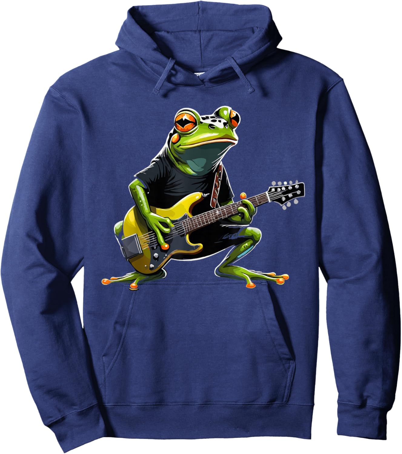Frog playing Electric Guitar, Frog Guitarist Hoodie - Hoodie | Navy