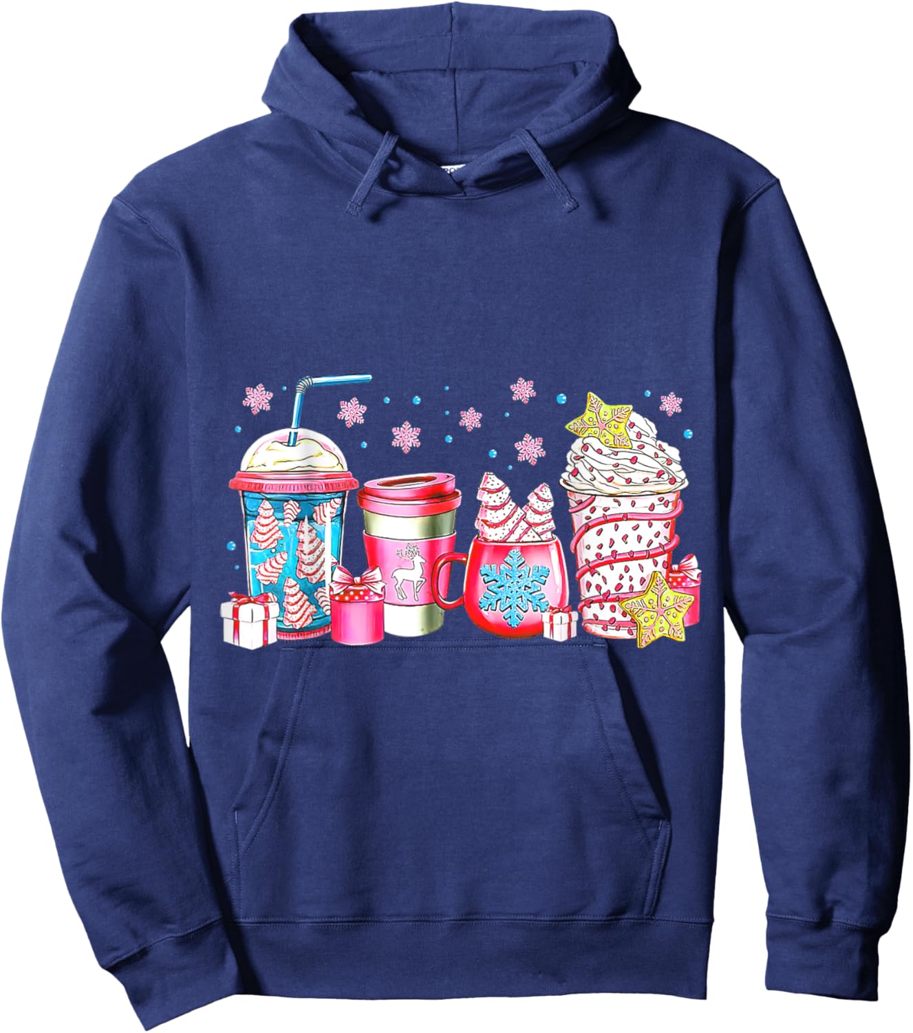 Cute Pink Coffee Cups Latte Christmas Design Women Girls Hoodie - Hoodie | Navy